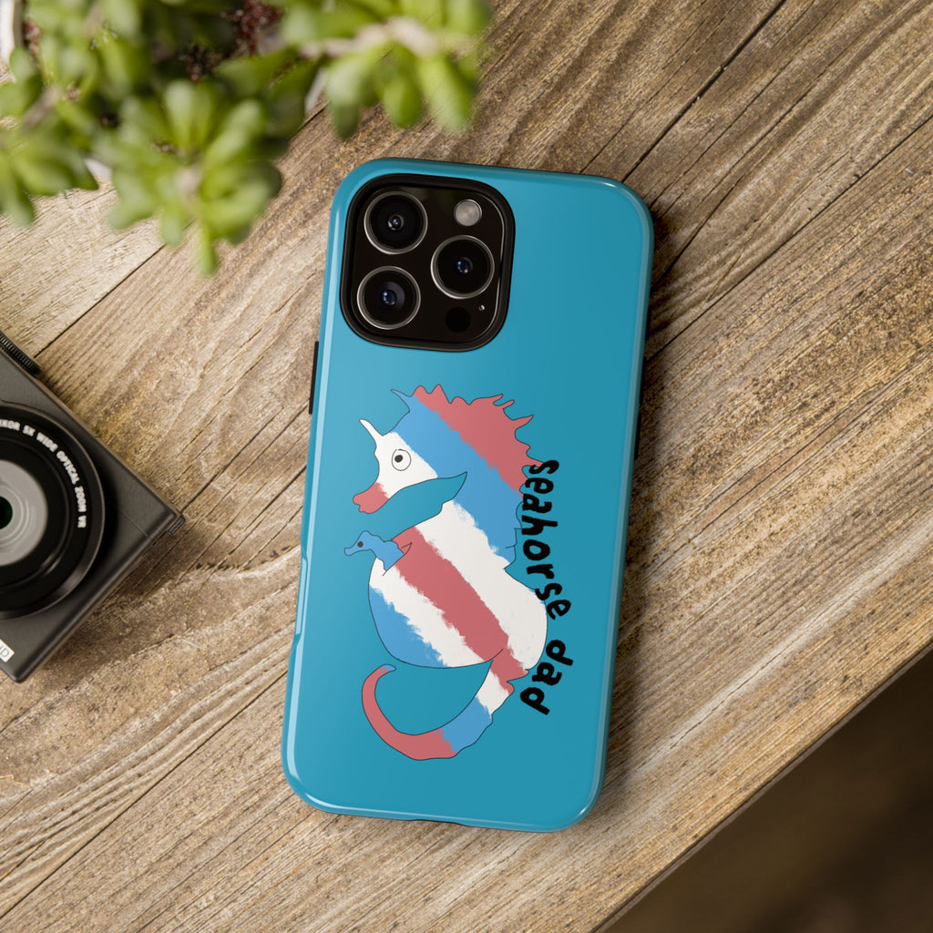 Seahorse Dad Phone Case — Blue Trans Pride Seahorse Protective Cover
