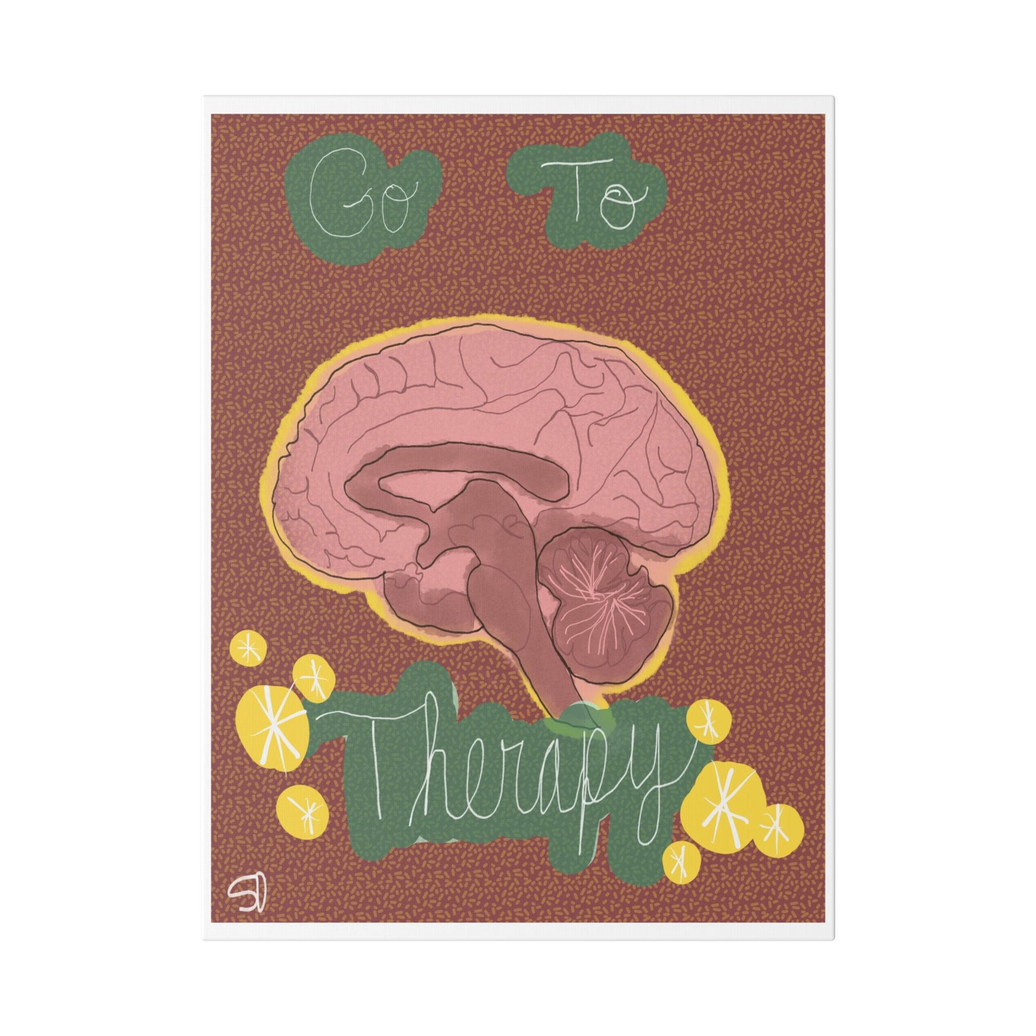 Go To Therapy Canvas Wall Art — Brain Illustration Mental Health Poster