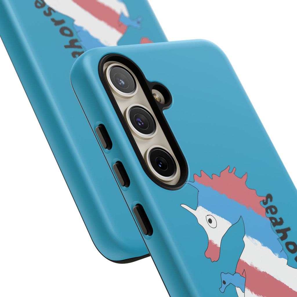 Seahorse Dad Phone Case — Blue Trans Pride Seahorse Protective Cover