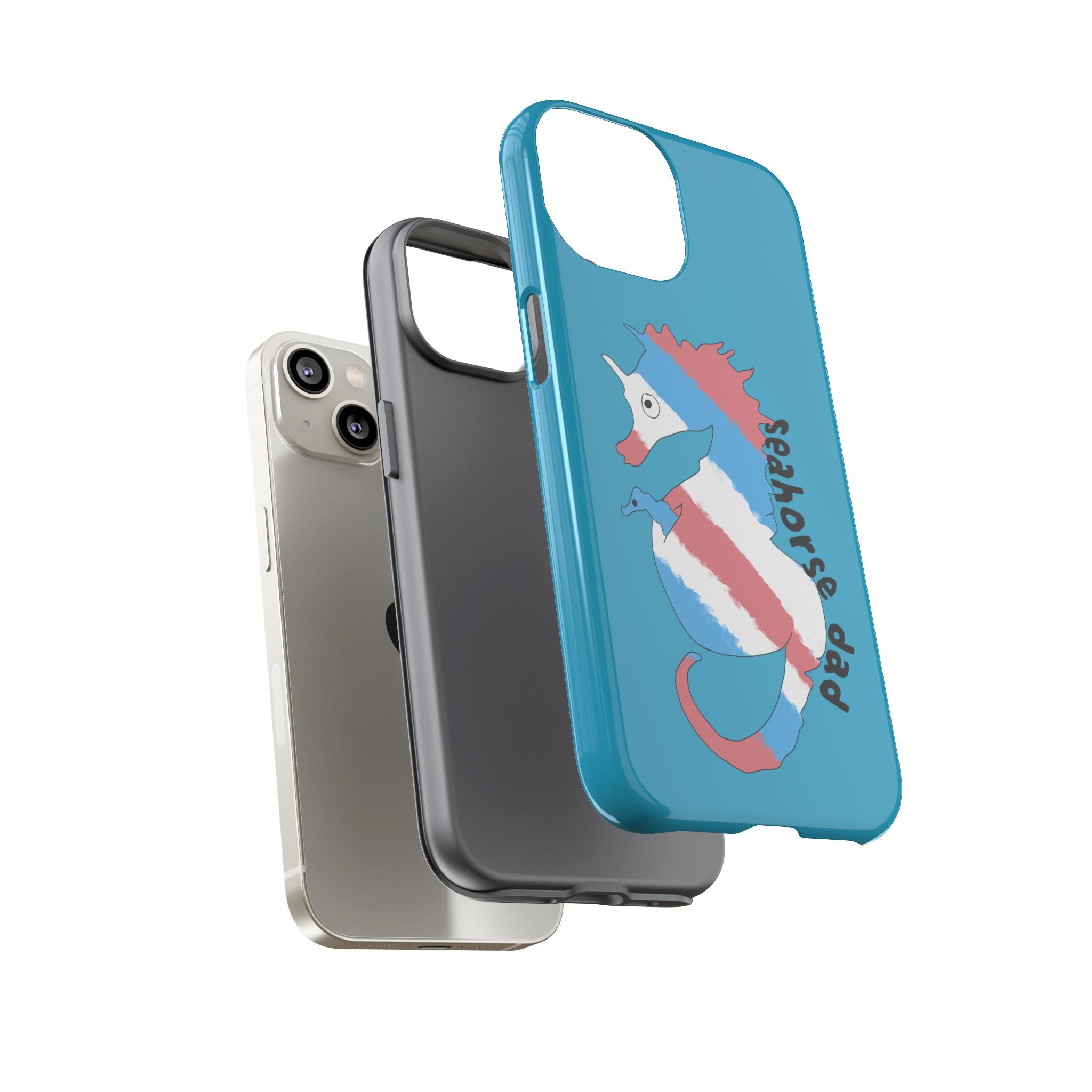 Seahorse Dad Phone Case — Blue Trans Pride Seahorse Protective Cover