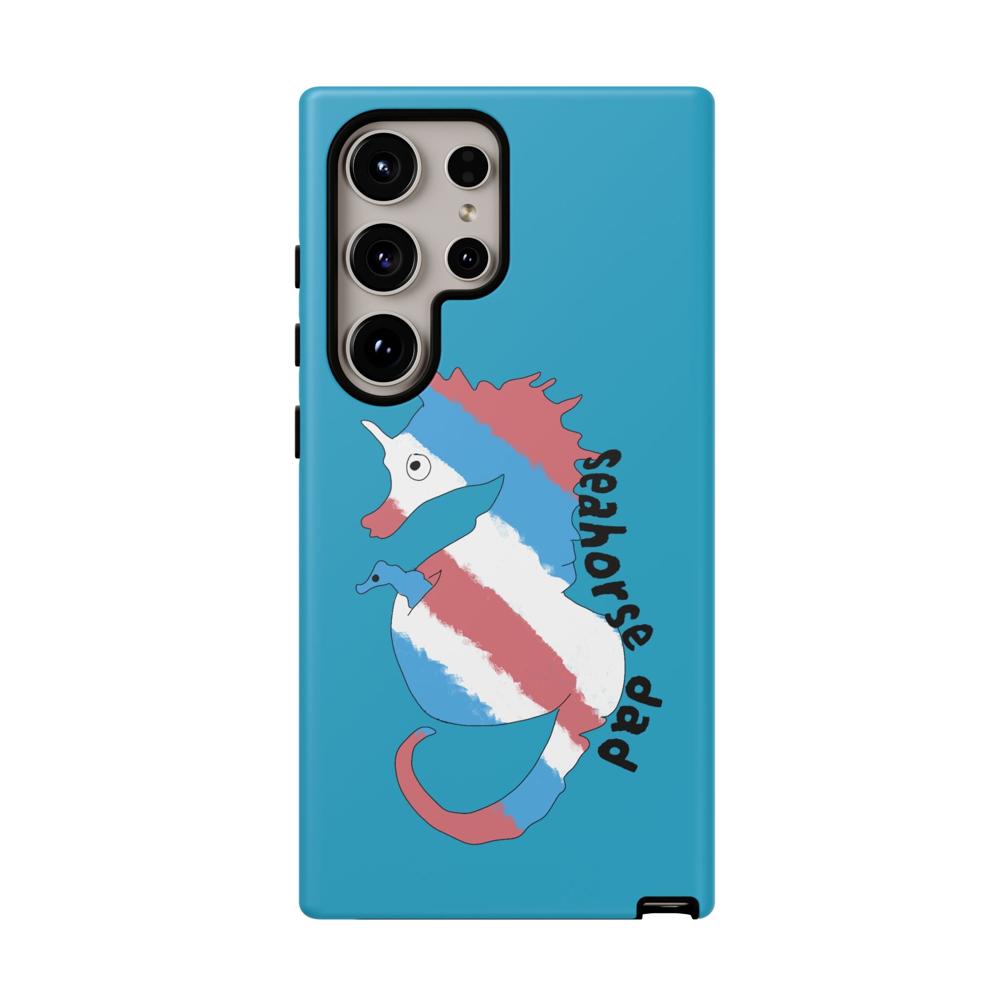 Seahorse Dad Phone Case — Blue Trans Pride Seahorse Protective Cover