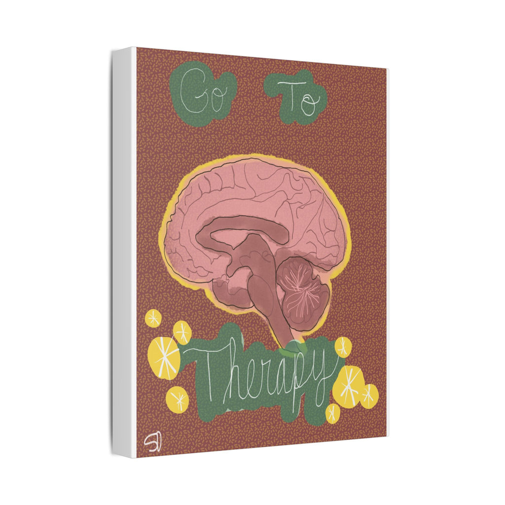 Go To Therapy Canvas Wall Art — Brain Illustration Mental Health Poster