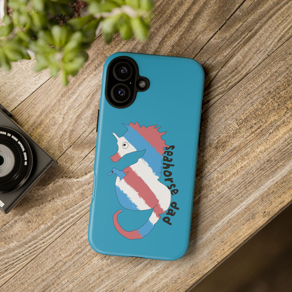 Seahorse Dad Phone Case — Blue Trans Pride Seahorse Protective Cover
