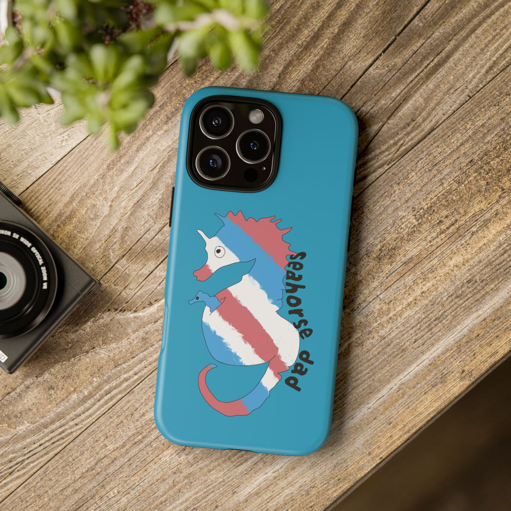 Seahorse Dad Phone Case — Blue Trans Pride Seahorse Protective Cover