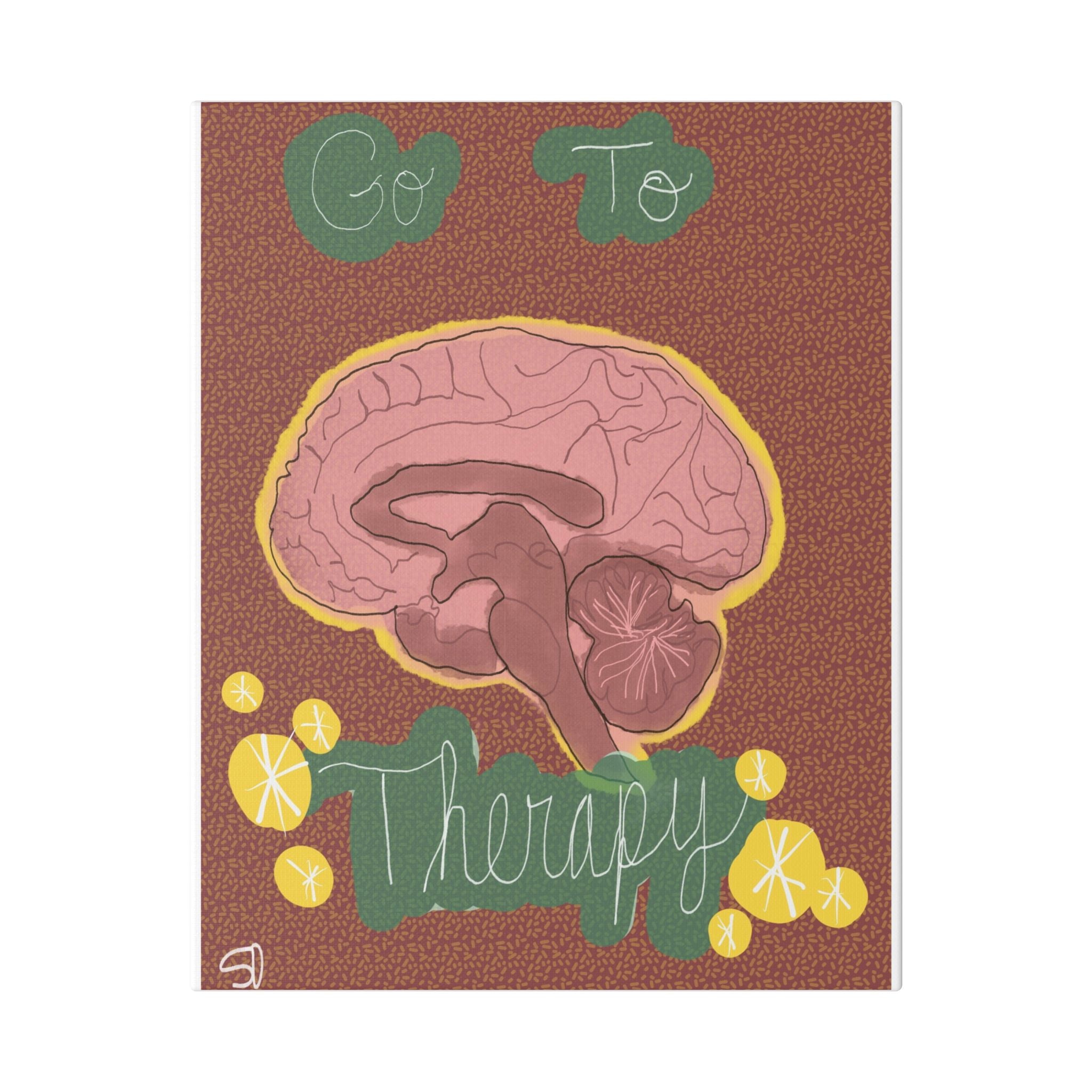 Go To Therapy Canvas Wall Art — Brain Illustration Mental Health Poster