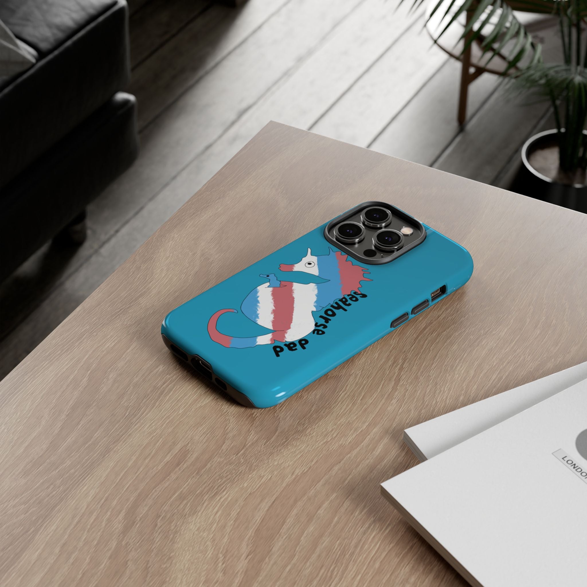Seahorse Dad Phone Case — Blue Trans Pride Seahorse Protective Cover