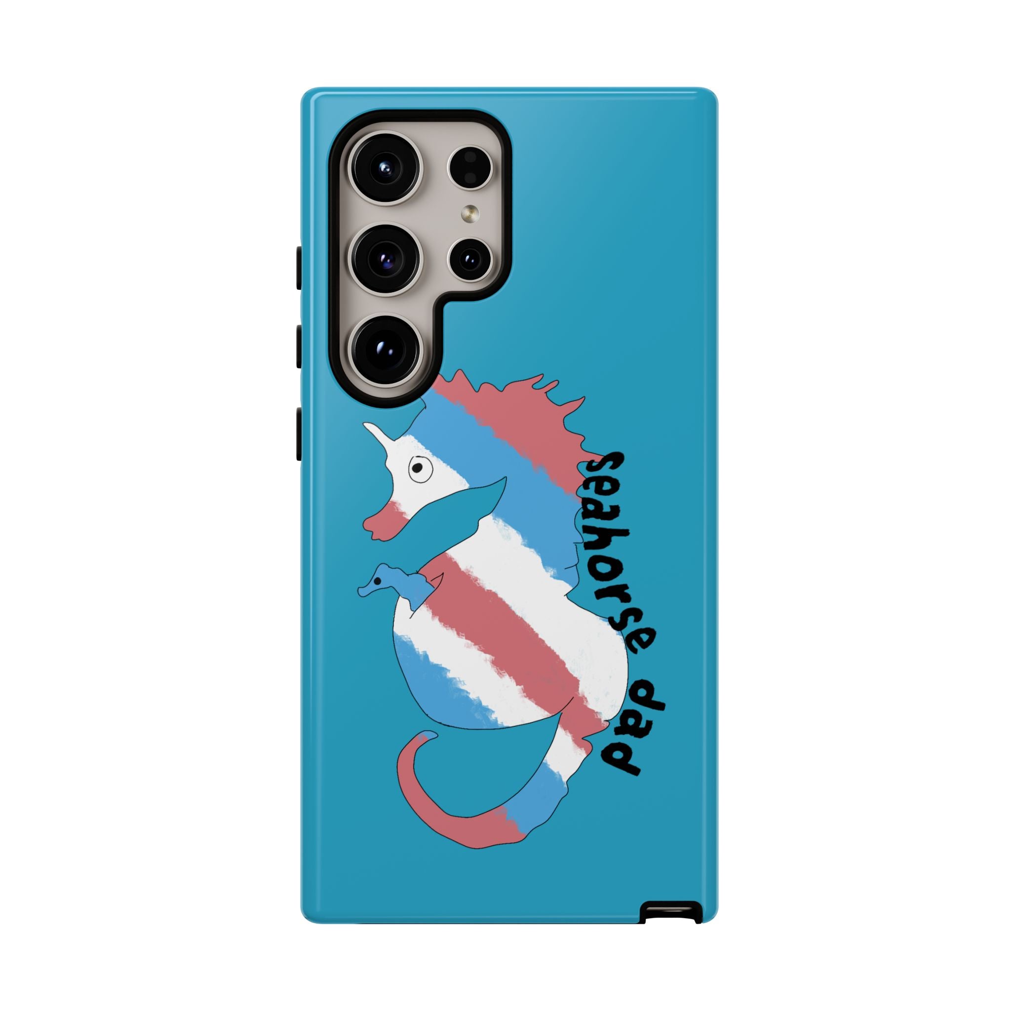 Seahorse Dad Phone Case — Blue Trans Pride Seahorse Protective Cover