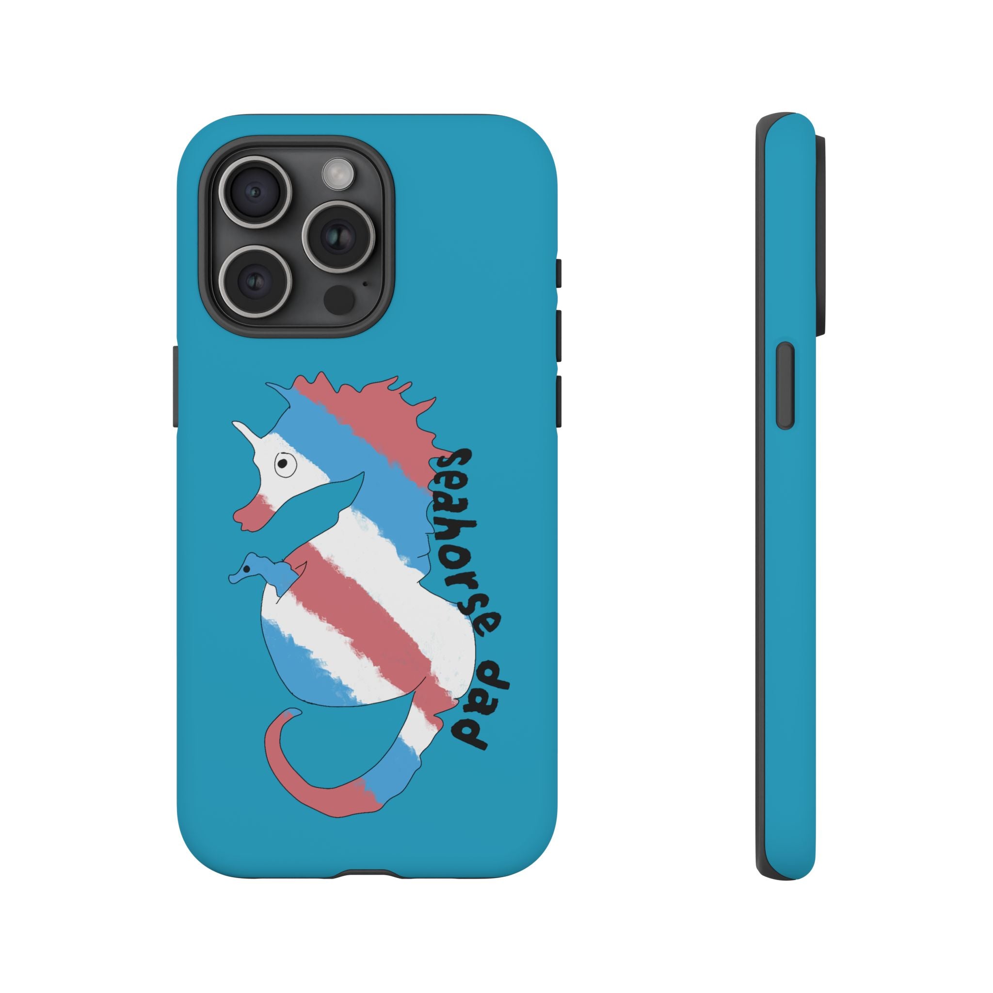 Seahorse Dad Phone Case — Blue Trans Pride Seahorse Protective Cover