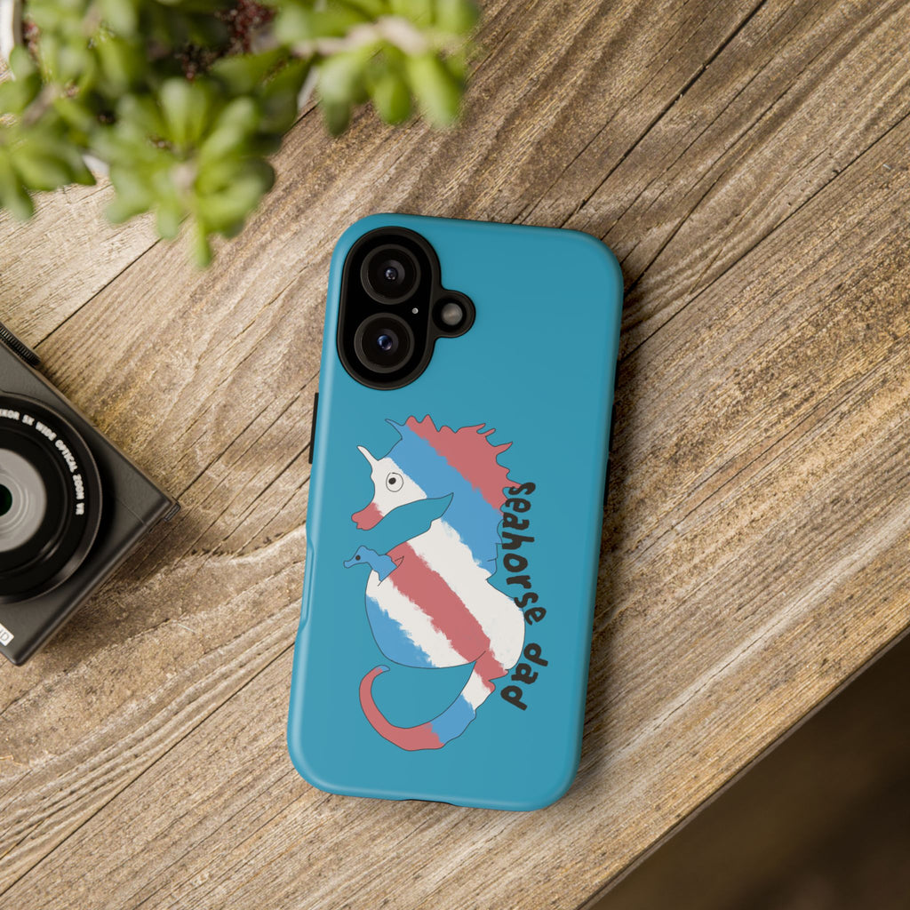 Seahorse Dad Phone Case — Blue Trans Pride Seahorse Protective Cover