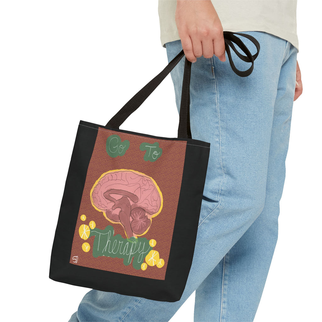 Brain Therapy Tote Bag — 'Go To Therapy' Mental Health Awareness Tote
