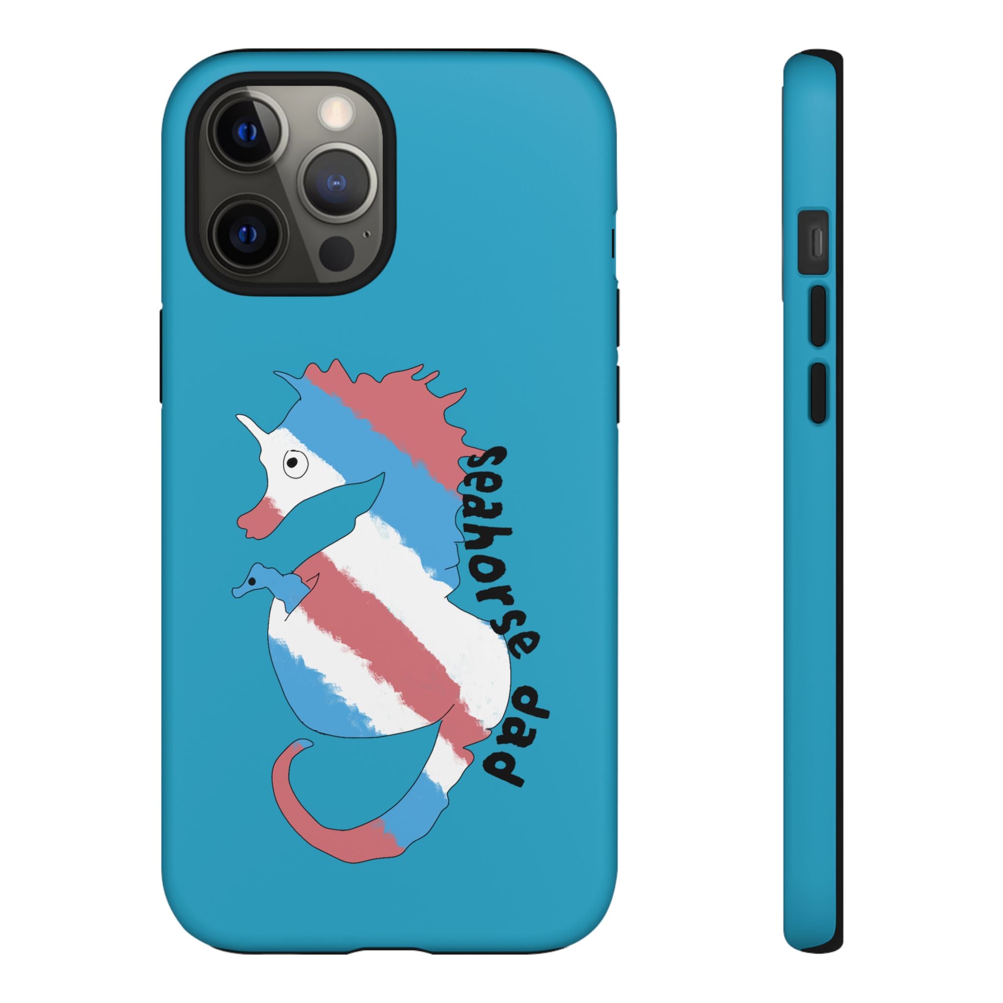 Seahorse Dad Phone Case — Blue Trans Pride Seahorse Protective Cover