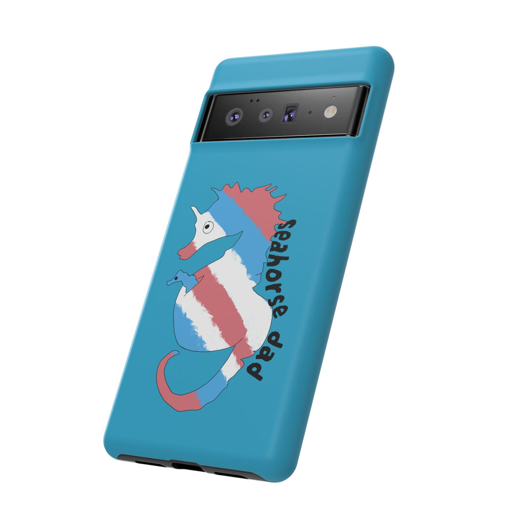 Seahorse Dad Phone Case — Blue Trans Pride Seahorse Protective Cover