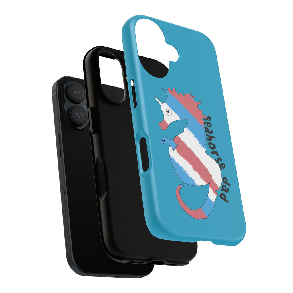 Seahorse Dad Phone Case — Blue Trans Pride Seahorse Protective Cover