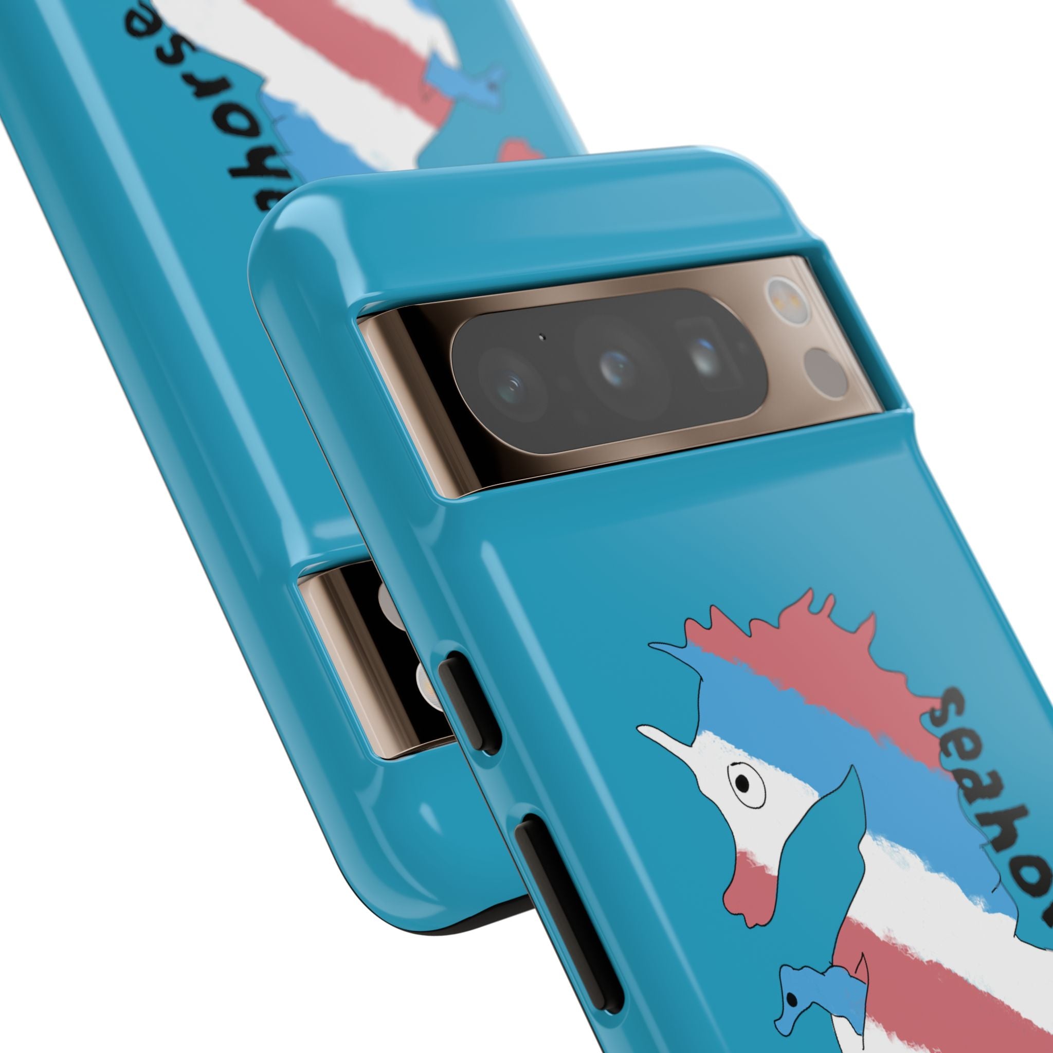 Seahorse Dad Phone Case — Blue Trans Pride Seahorse Protective Cover