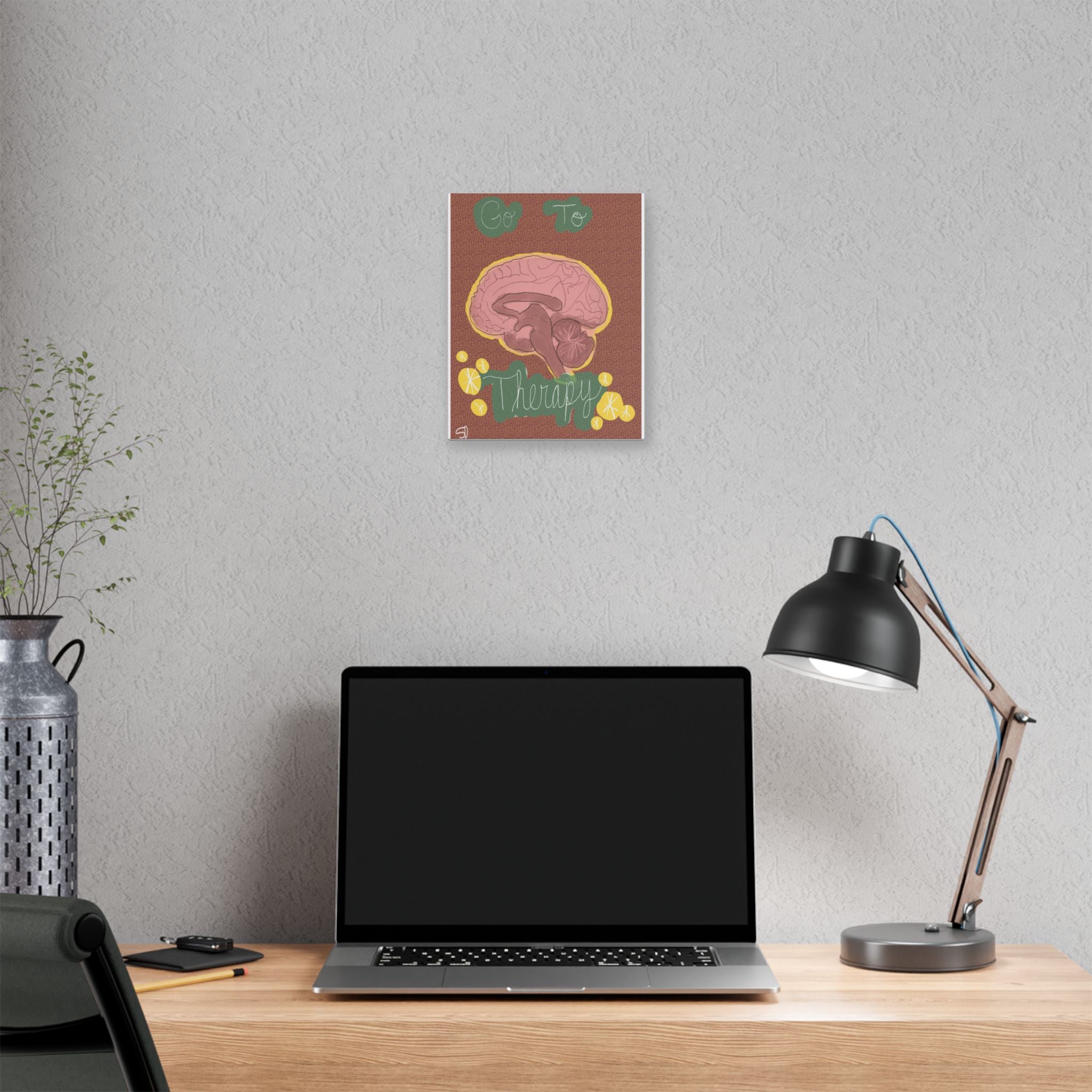 Go To Therapy Canvas Wall Art — Brain Illustration Mental Health Poster