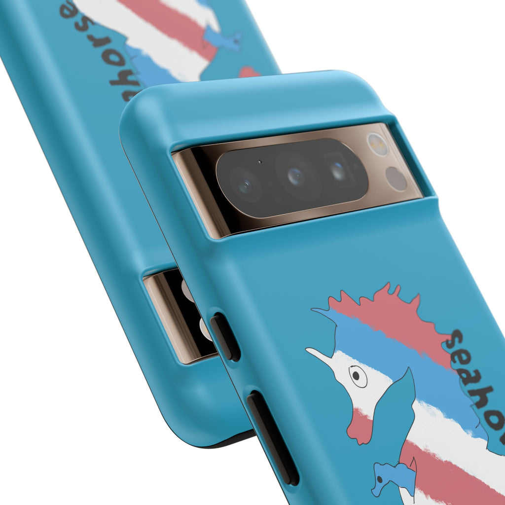 Seahorse Dad Phone Case — Blue Trans Pride Seahorse Protective Cover
