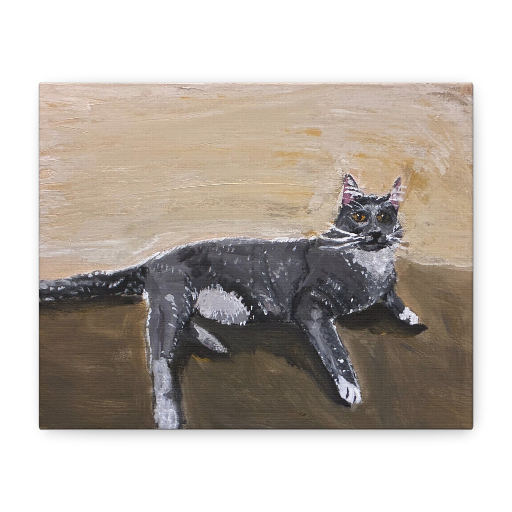 Grey Cat Painting Canvas Print — Matte Stretched Wall Art