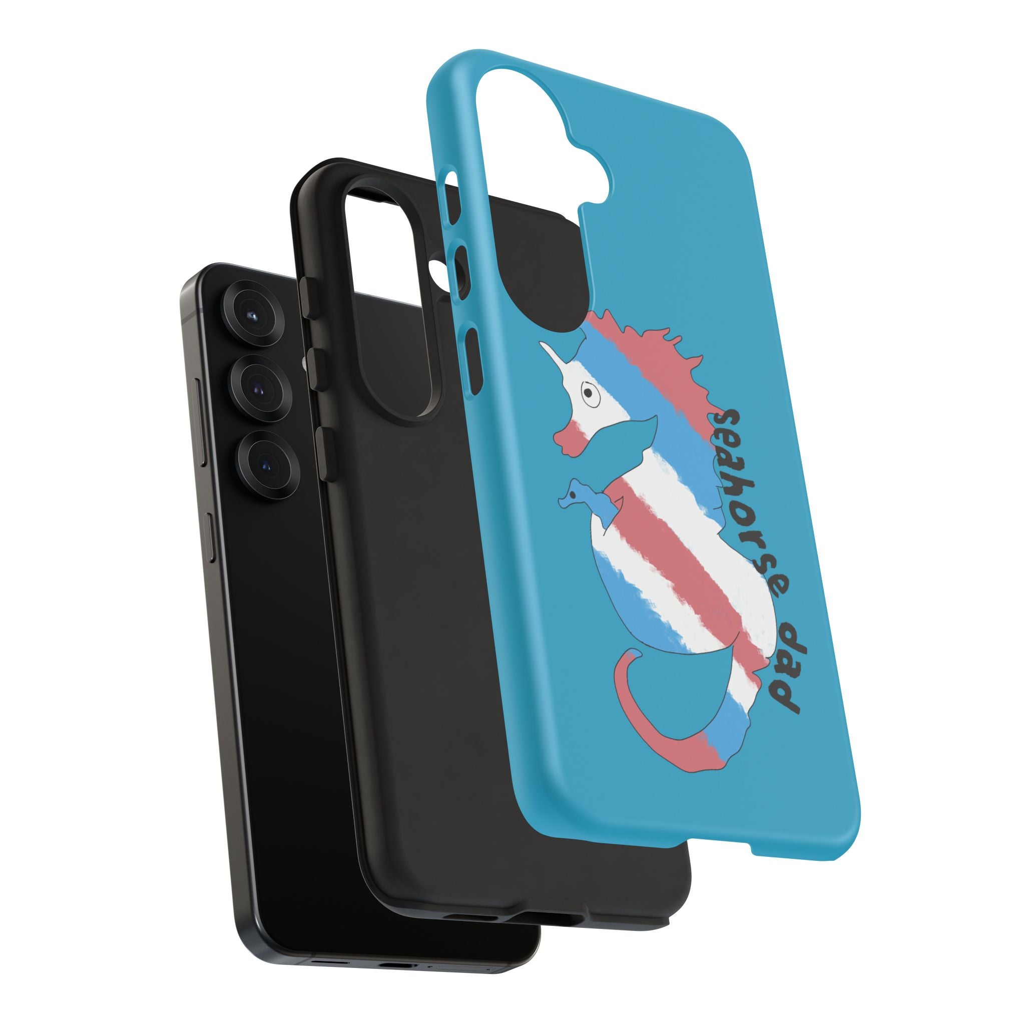 Seahorse Dad Phone Case — Blue Trans Pride Seahorse Protective Cover