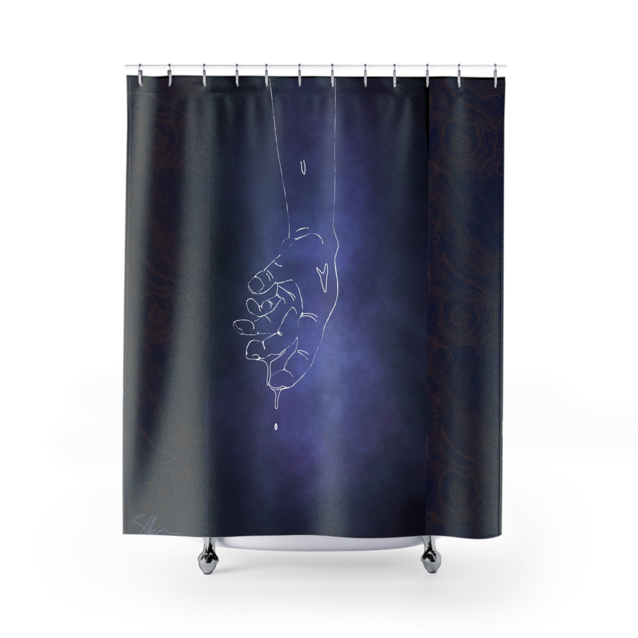 Celestial hold Shower Curtain — Dark Blue Dripping Minimalist Bathroom Decor