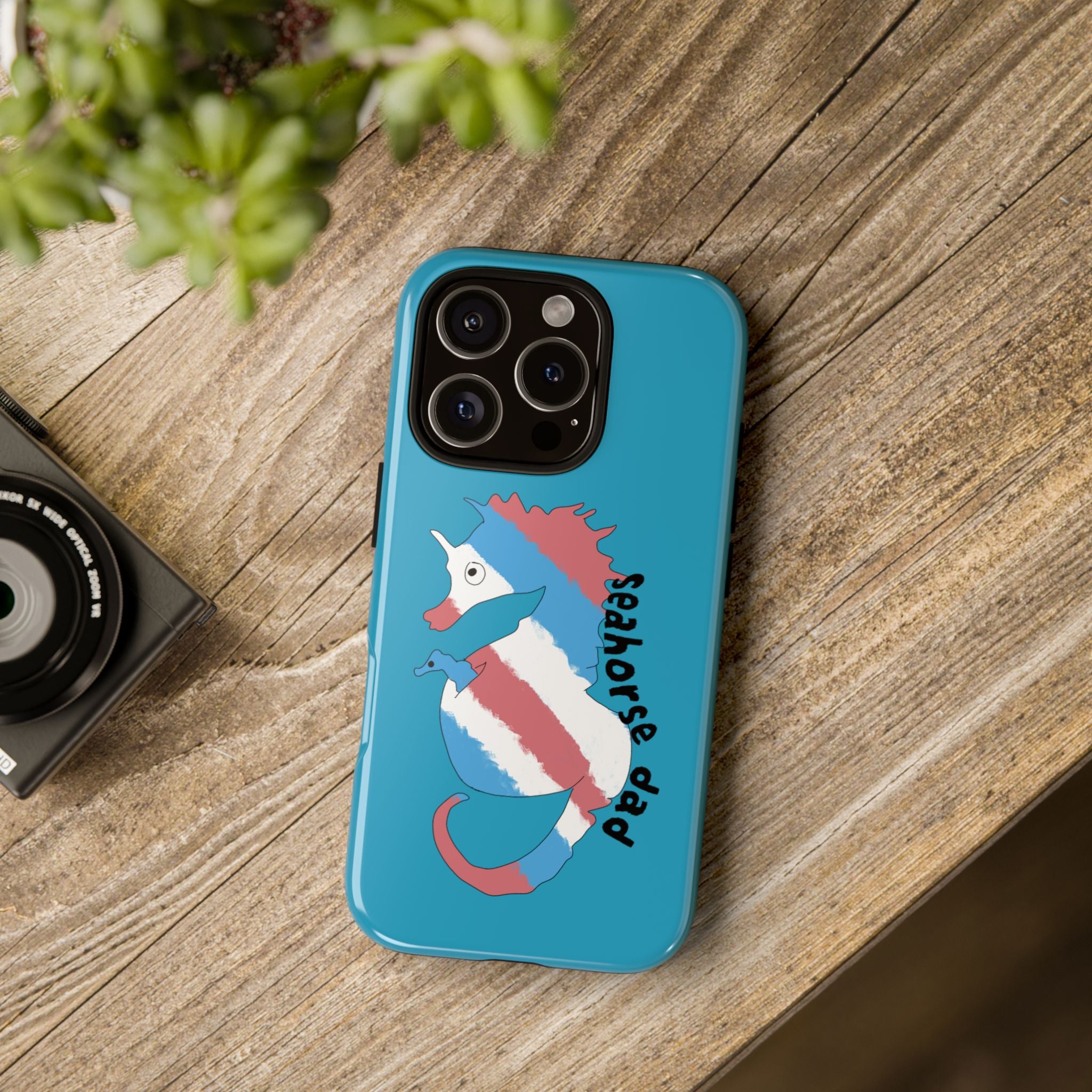Seahorse Dad Phone Case — Blue Trans Pride Seahorse Protective Cover