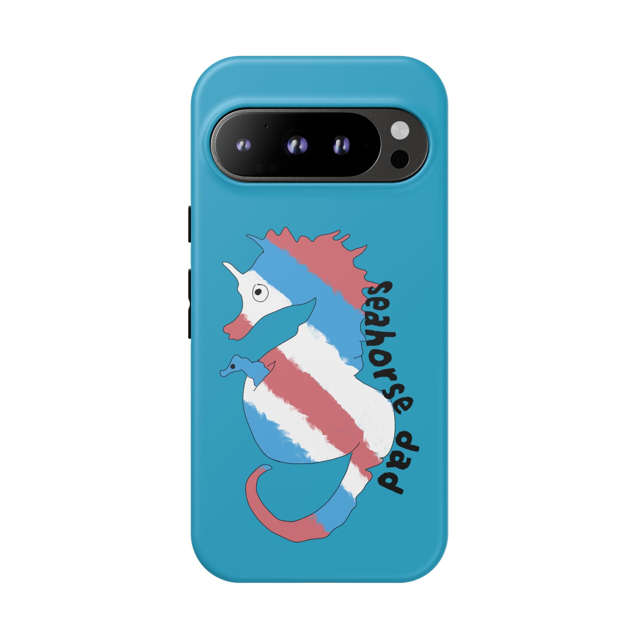 Seahorse Dad Phone Case — Blue Trans Pride Seahorse Protective Cover
