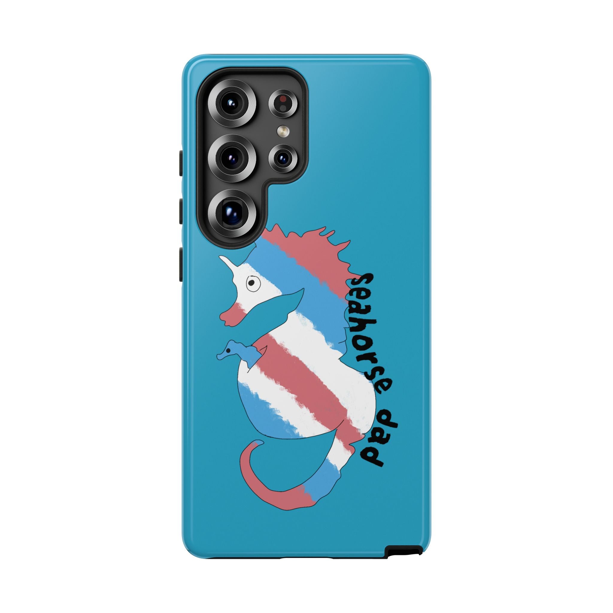 Seahorse Dad Phone Case — Blue Trans Pride Seahorse Protective Cover