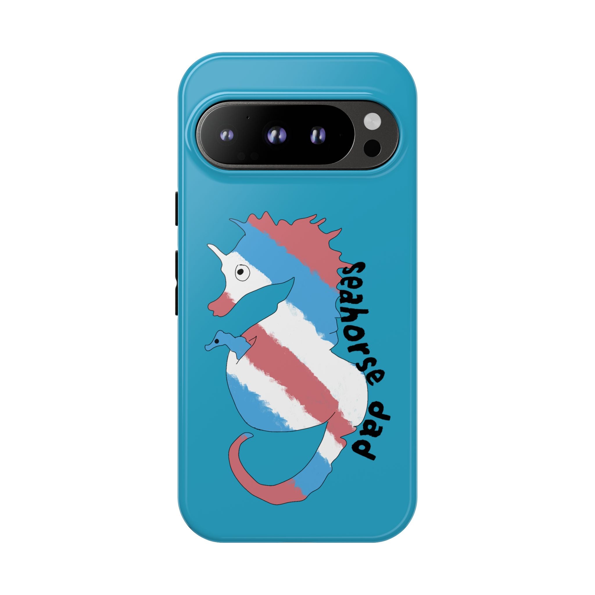 Seahorse Dad Phone Case — Blue Trans Pride Seahorse Protective Cover