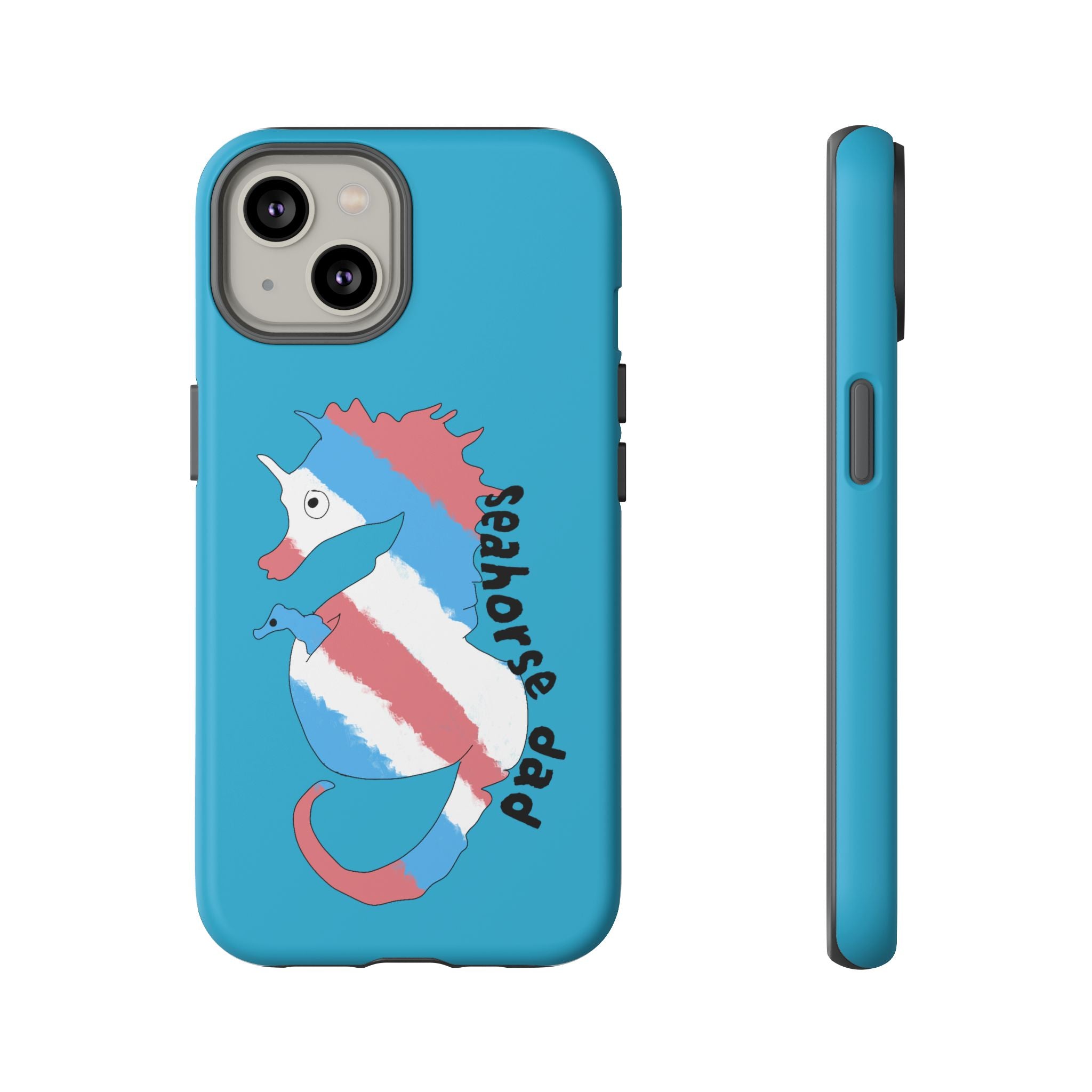 Seahorse Dad Phone Case — Blue Trans Pride Seahorse Protective Cover