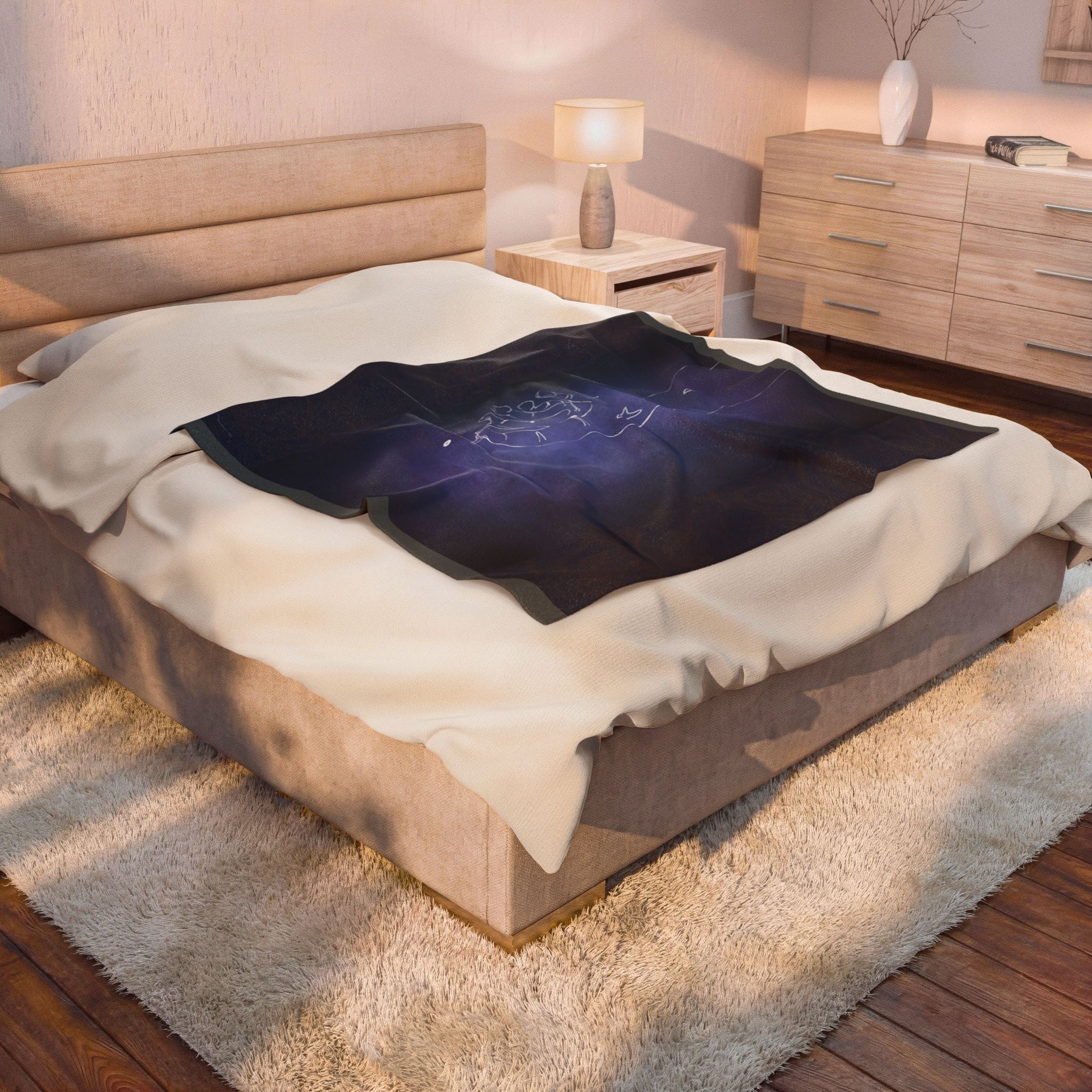 Celestial Hold Plush Blanket — Ethereal Hand Illustration, Cozy Velveteen Throw