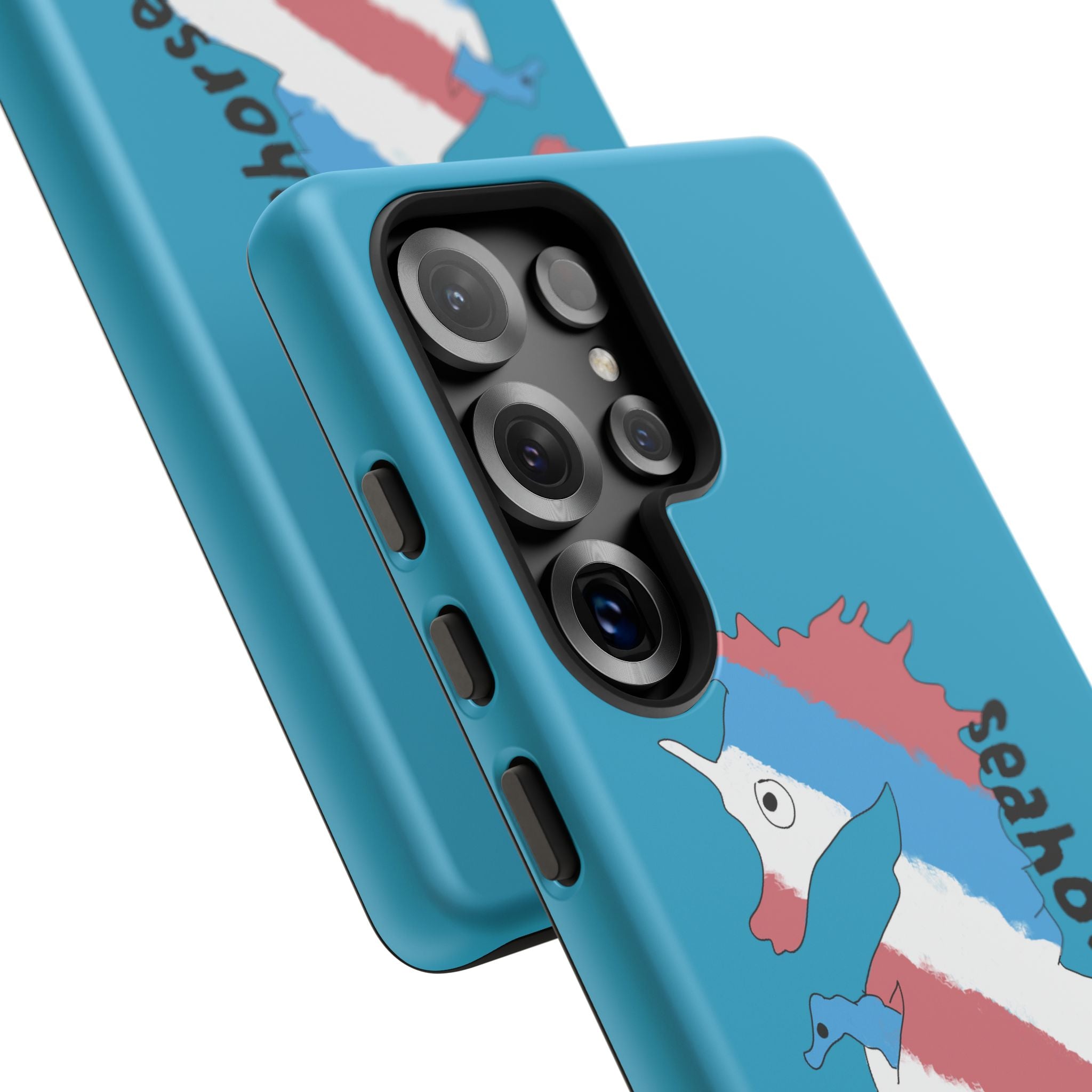 Seahorse Dad Phone Case — Blue Trans Pride Seahorse Protective Cover