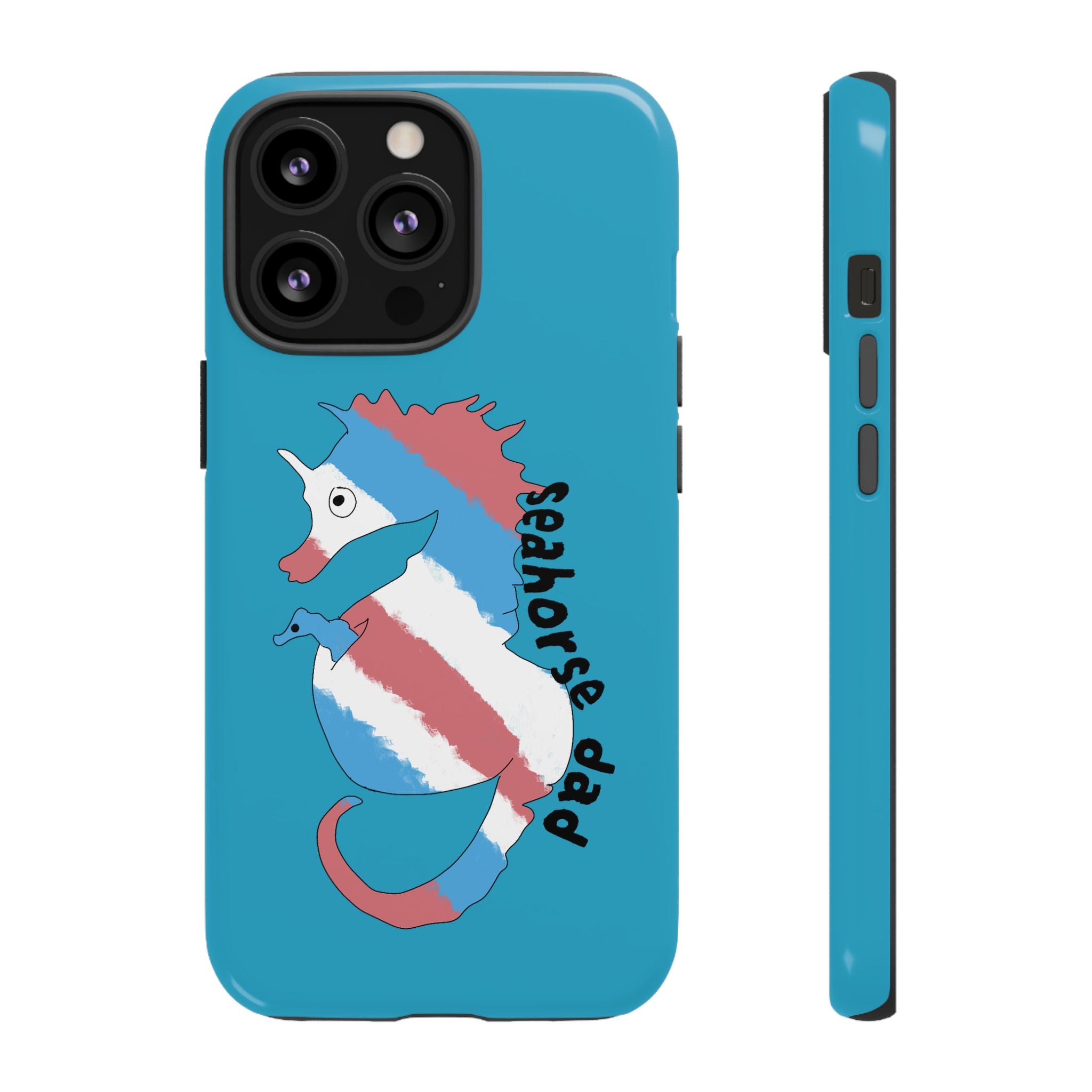 Seahorse Dad Phone Case — Blue Trans Pride Seahorse Protective Cover