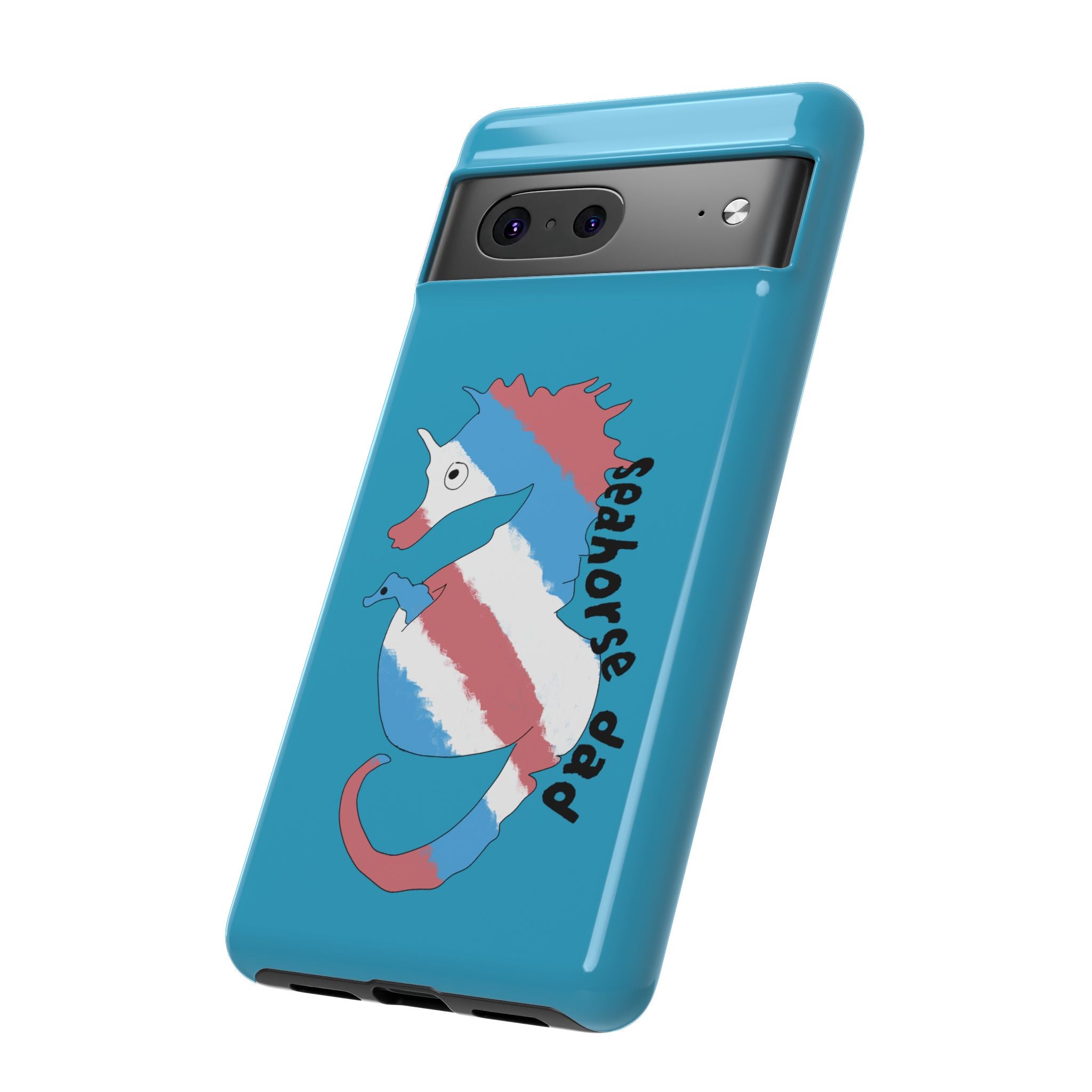Seahorse Dad Phone Case — Blue Trans Pride Seahorse Protective Cover