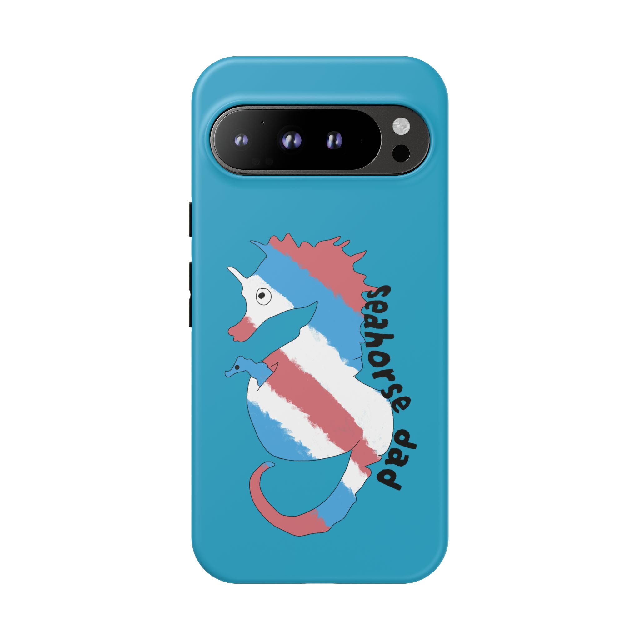Seahorse Dad Phone Case — Blue Trans Pride Seahorse Protective Cover