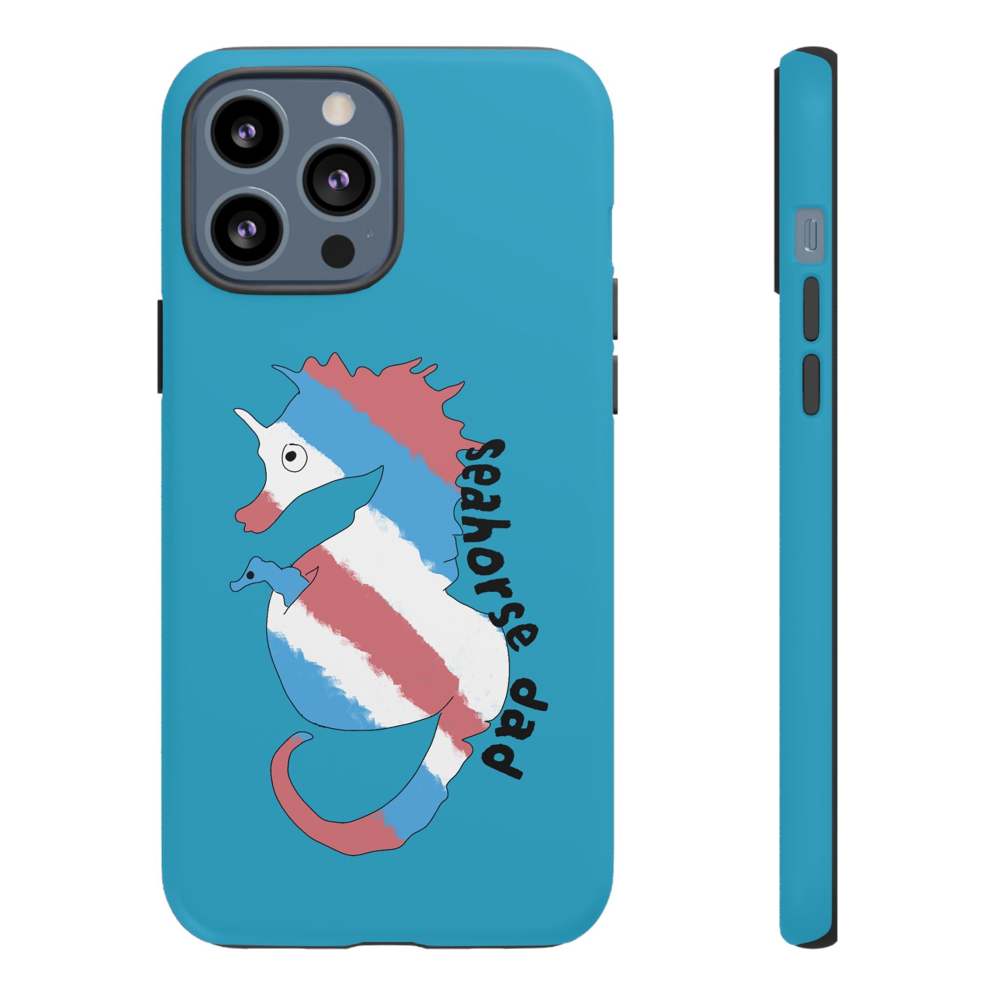 Seahorse Dad Phone Case — Blue Trans Pride Seahorse Protective Cover