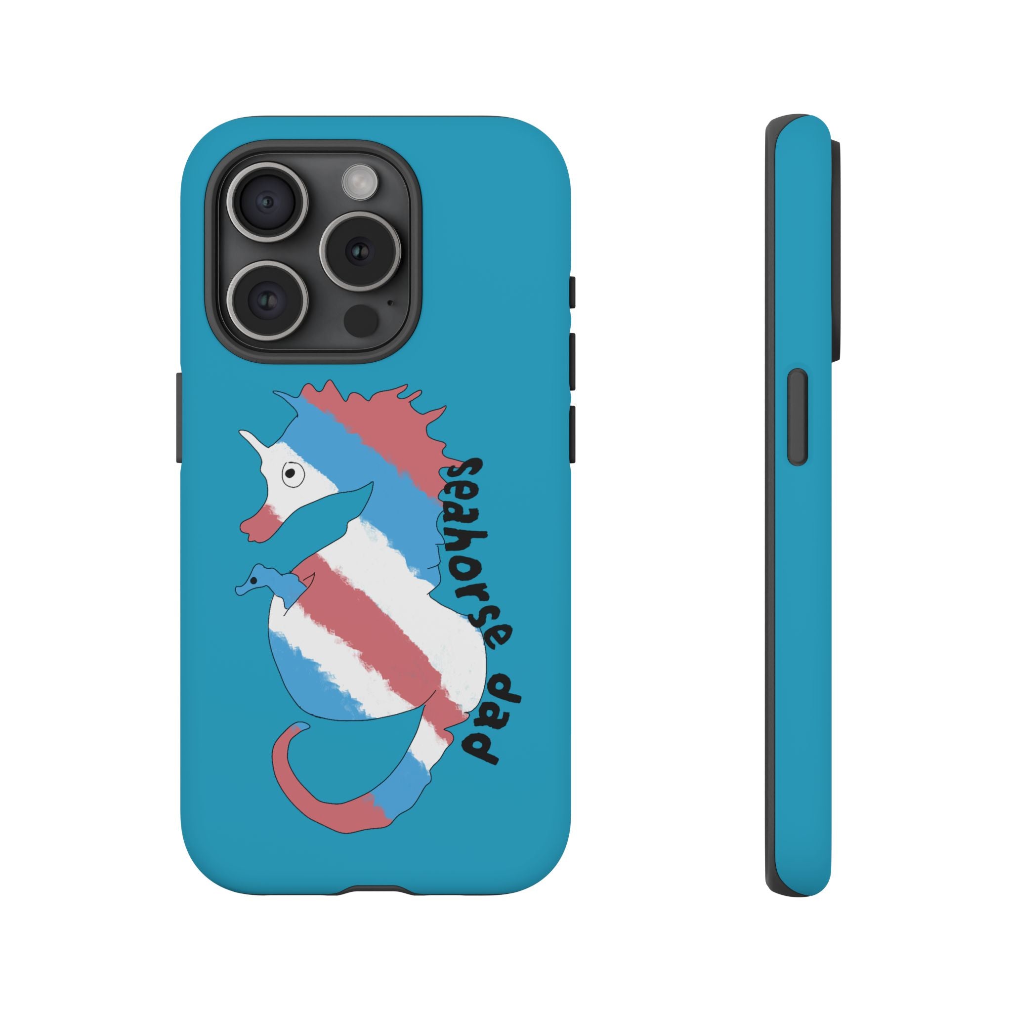 Seahorse Dad Phone Case — Blue Trans Pride Seahorse Protective Cover