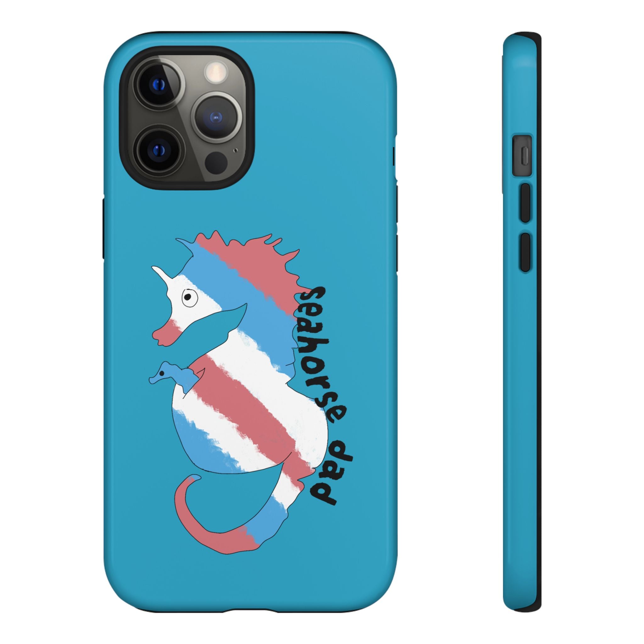 Seahorse Dad Phone Case — Blue Trans Pride Seahorse Protective Cover