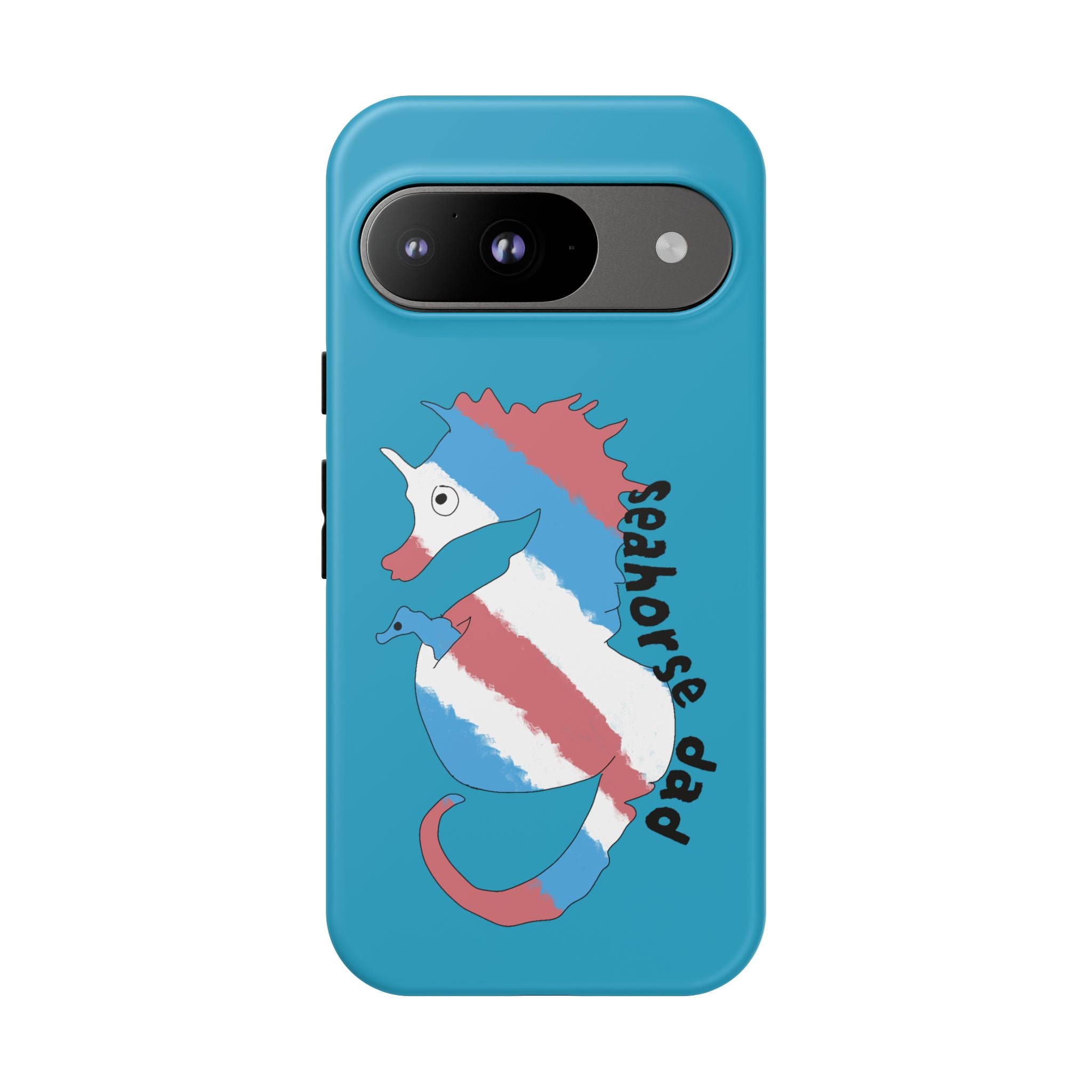 Seahorse Dad Phone Case — Blue Trans Pride Seahorse Protective Cover