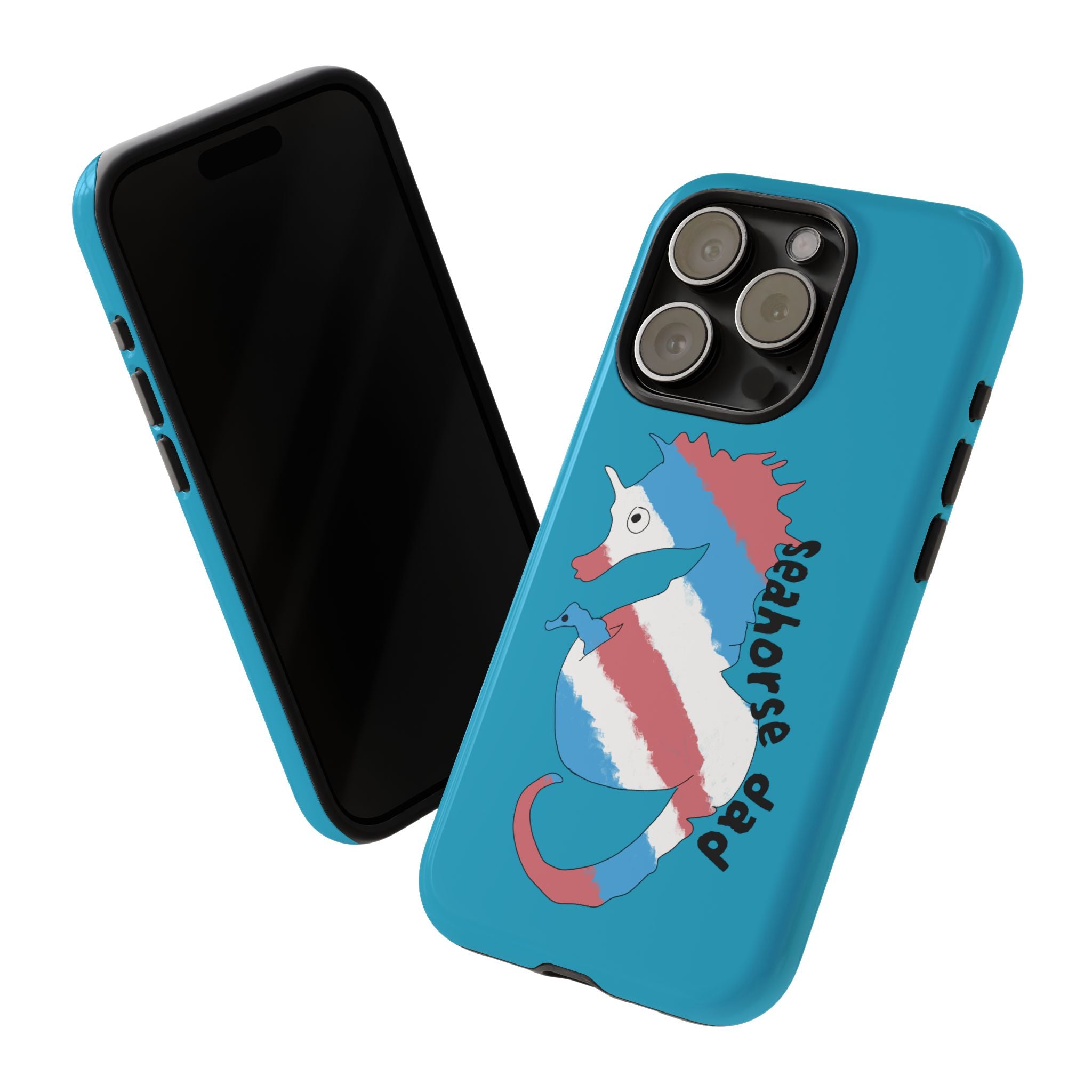 Seahorse Dad Phone Case — Blue Trans Pride Seahorse Protective Cover