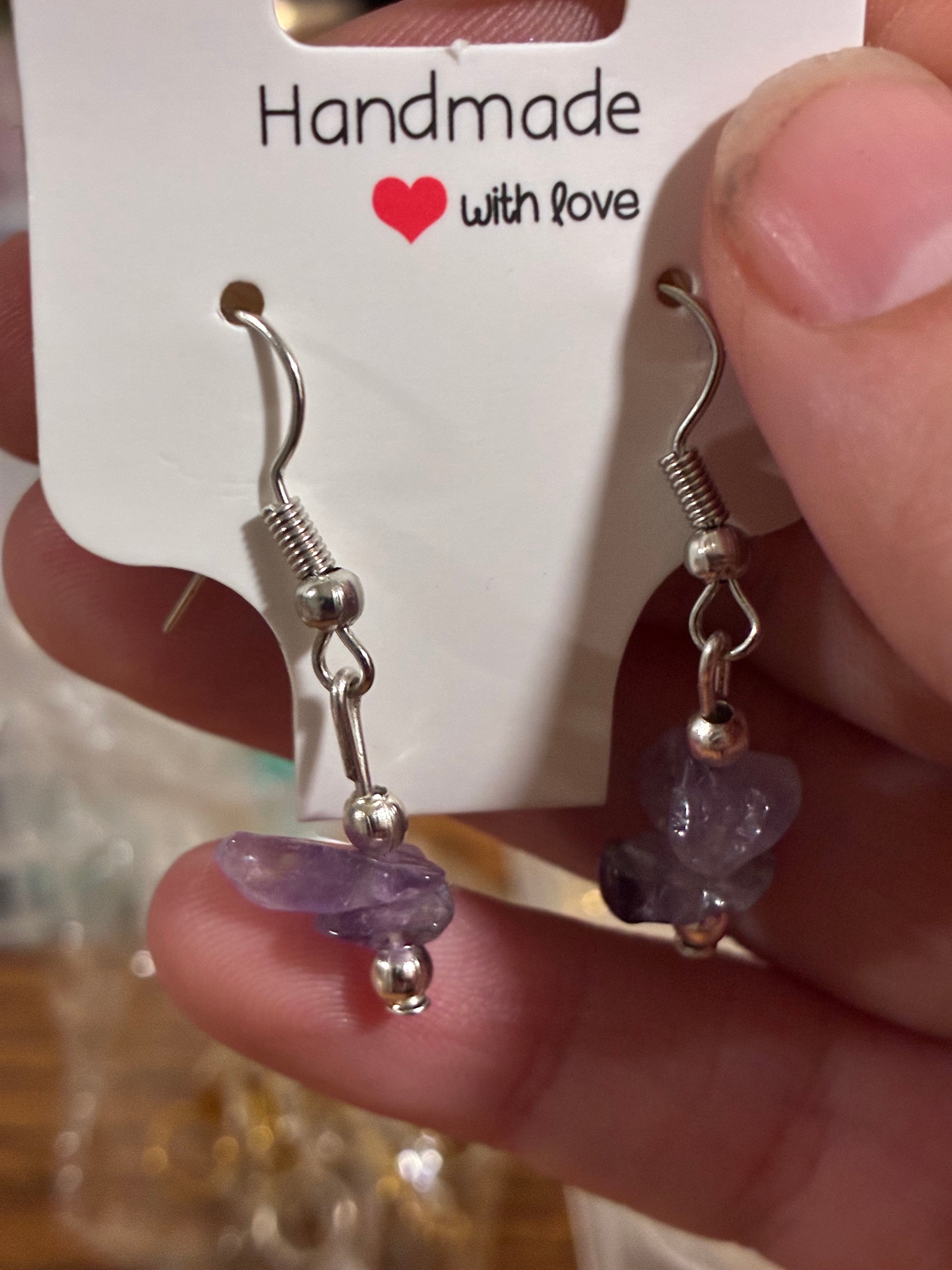 Raw amethyst gemstone dangle earrings