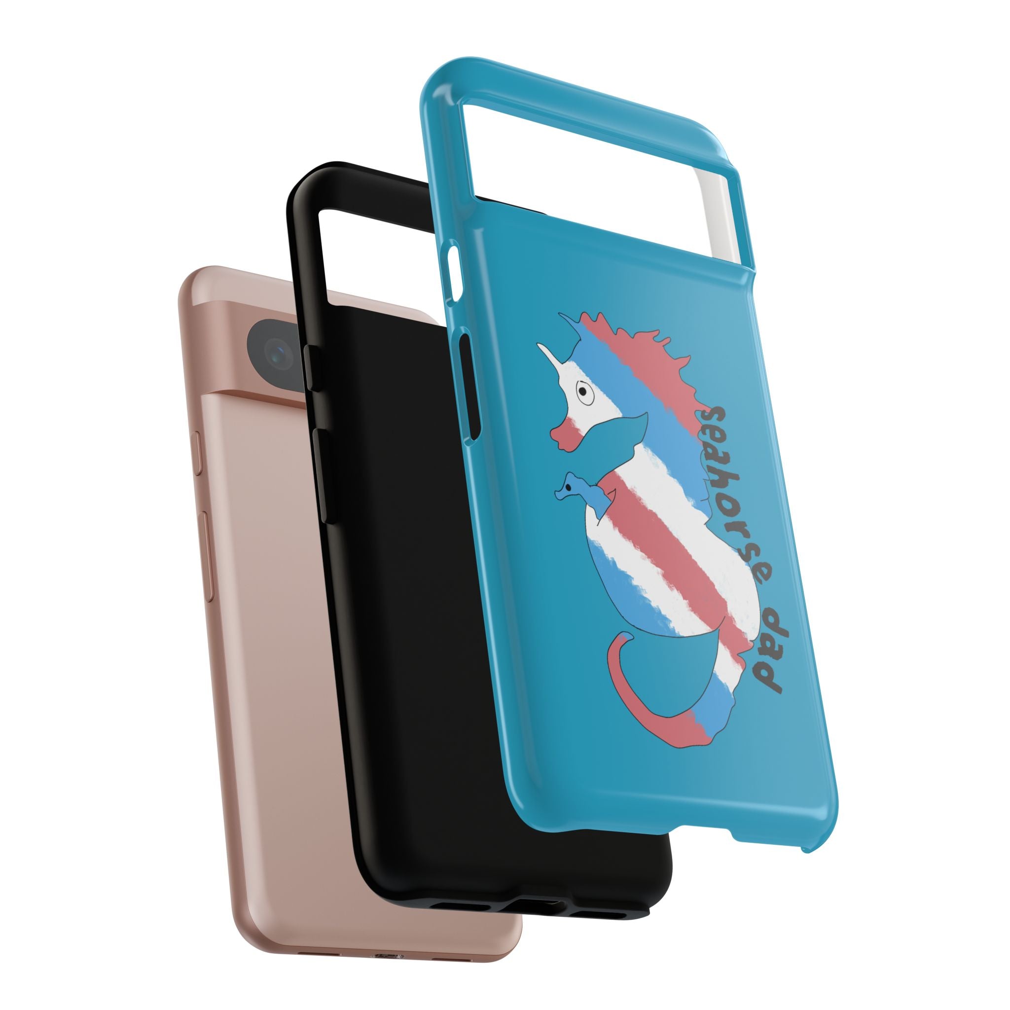 Seahorse Dad Phone Case — Blue Trans Pride Seahorse Protective Cover