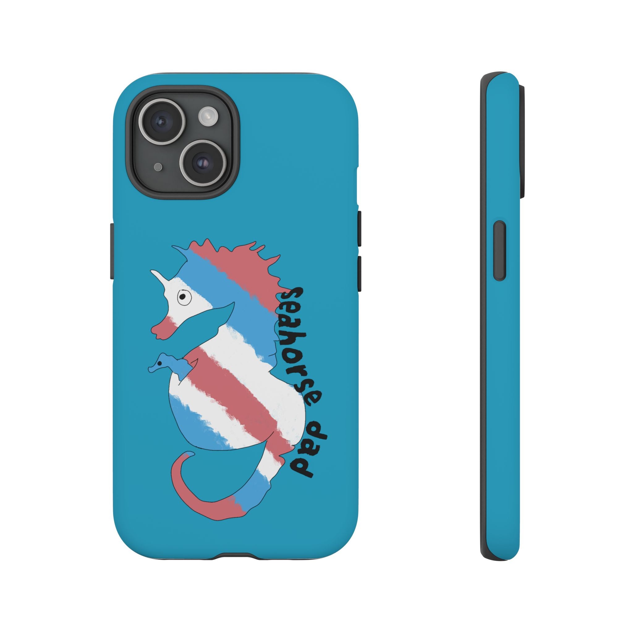 Seahorse Dad Phone Case — Blue Trans Pride Seahorse Protective Cover