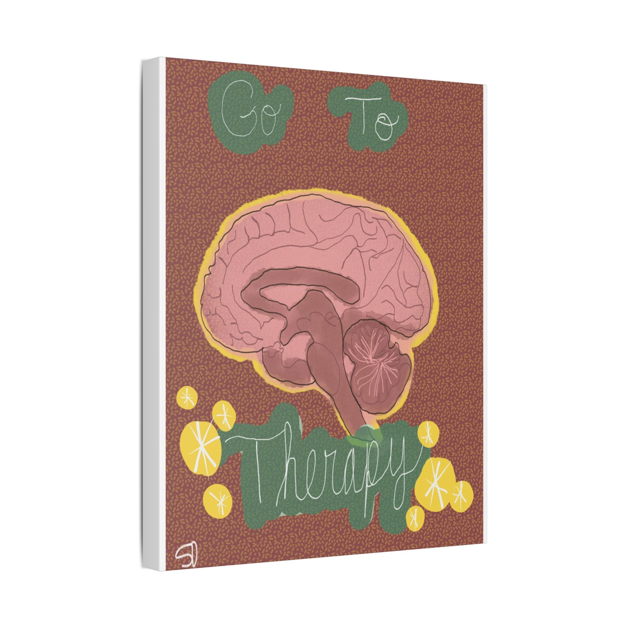 Go To Therapy Canvas Wall Art — Brain Illustration Mental Health Poster