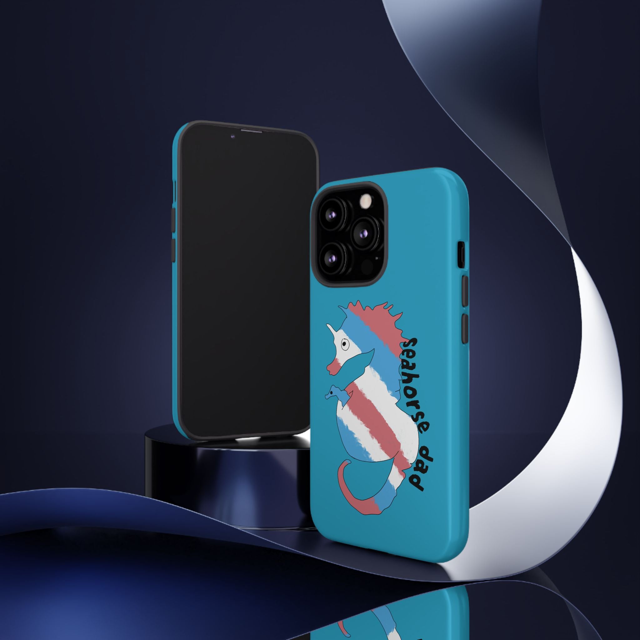 Seahorse Dad Phone Case — Blue Trans Pride Seahorse Protective Cover
