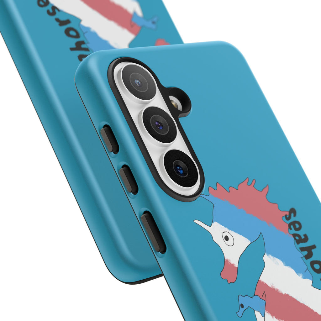 Seahorse Dad Phone Case — Blue Trans Pride Seahorse Protective Cover