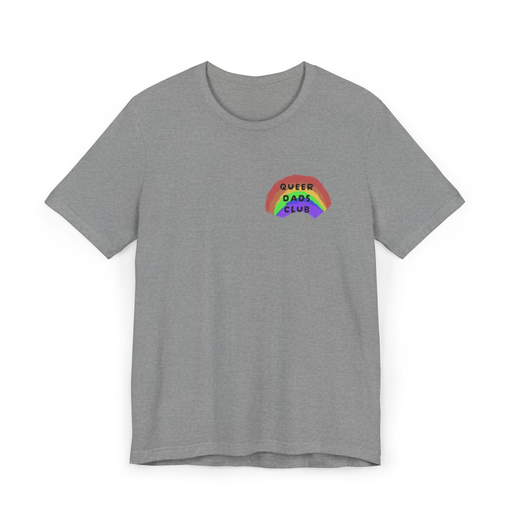 Queer Dads Club T-Shirt — Rainbow Mini Logo Tee for LGBTQ+ Pride