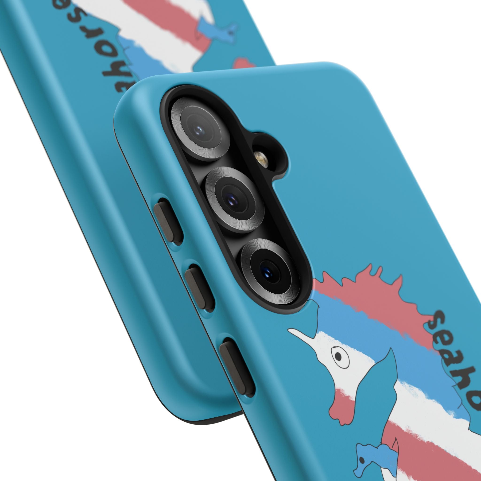 Seahorse Dad Phone Case — Blue Trans Pride Seahorse Protective Cover