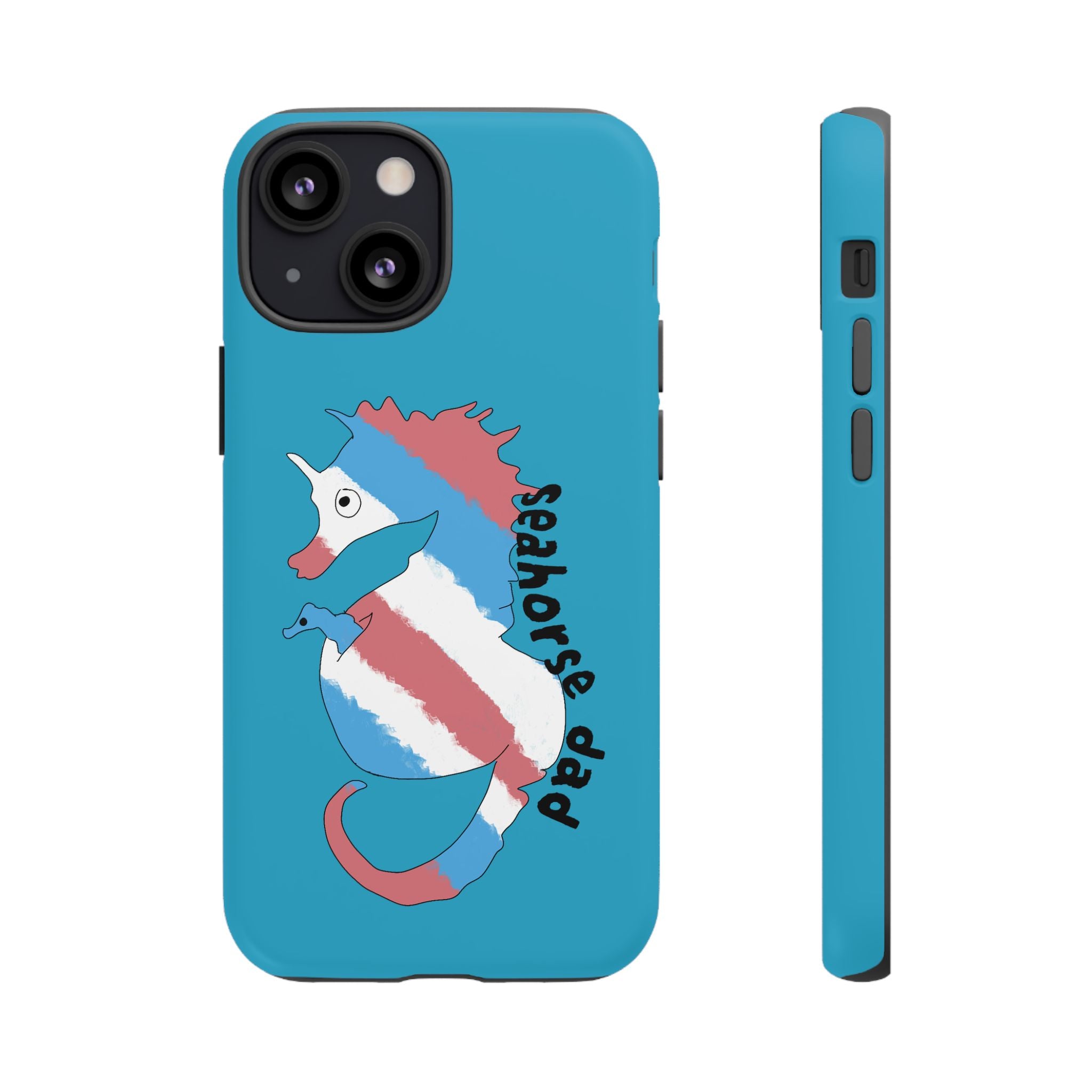 Seahorse Dad Phone Case — Blue Trans Pride Seahorse Protective Cover