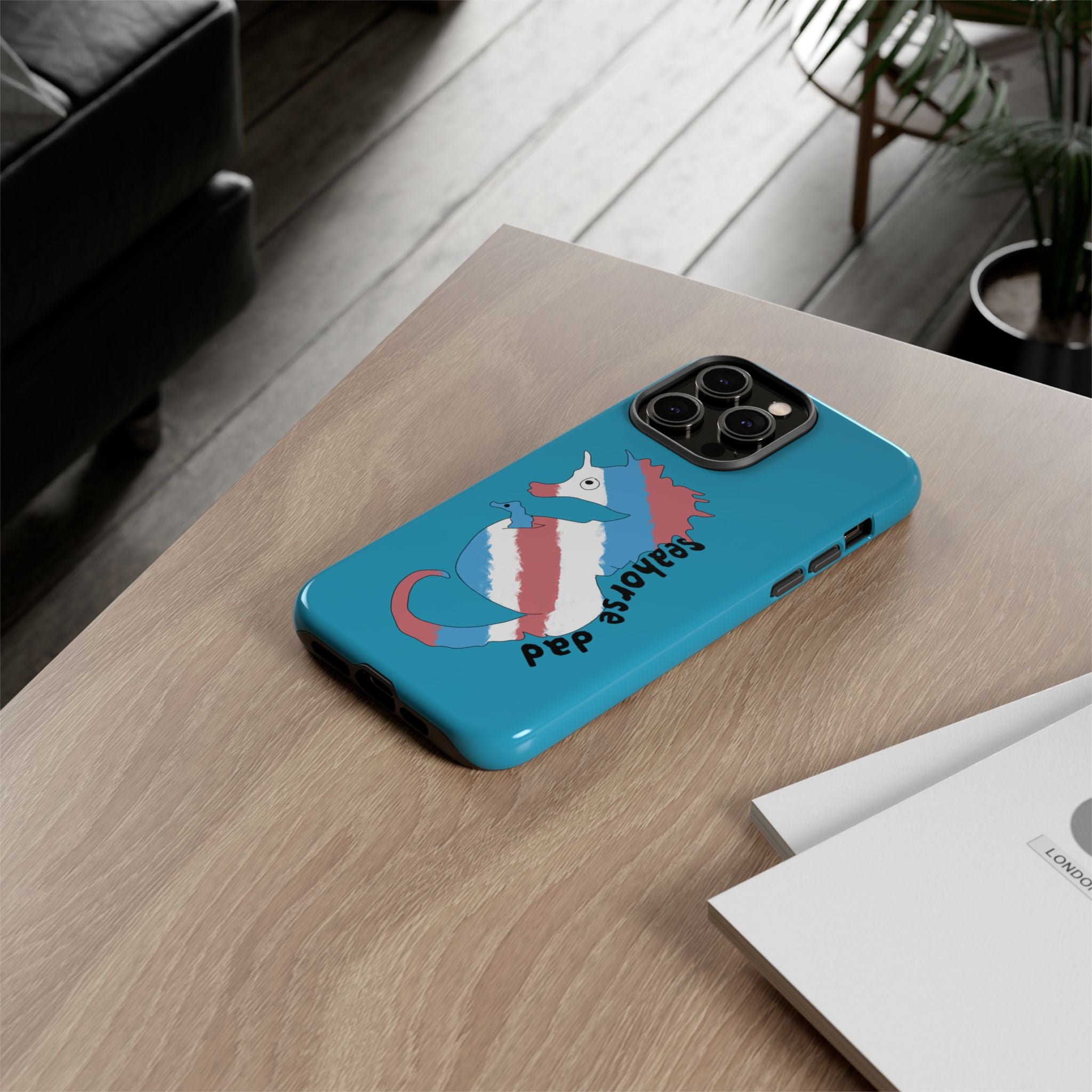 Seahorse Dad Phone Case — Blue Trans Pride Seahorse Protective Cover