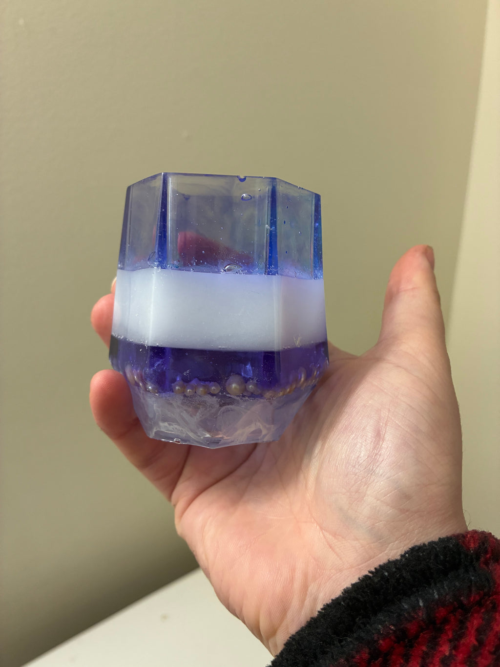 Blue and purple trinket cup with pearl inlay