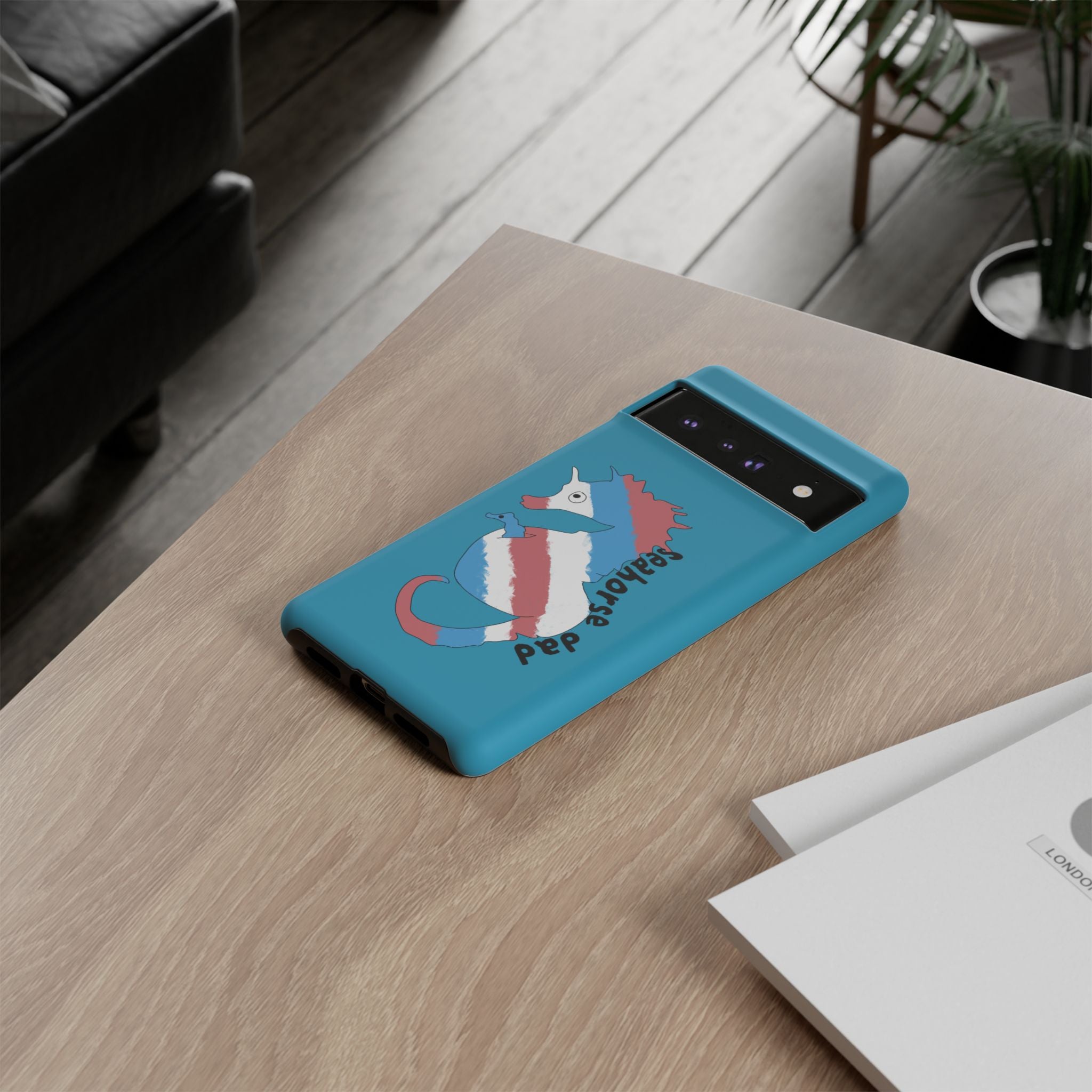 Seahorse Dad Phone Case — Blue Trans Pride Seahorse Protective Cover